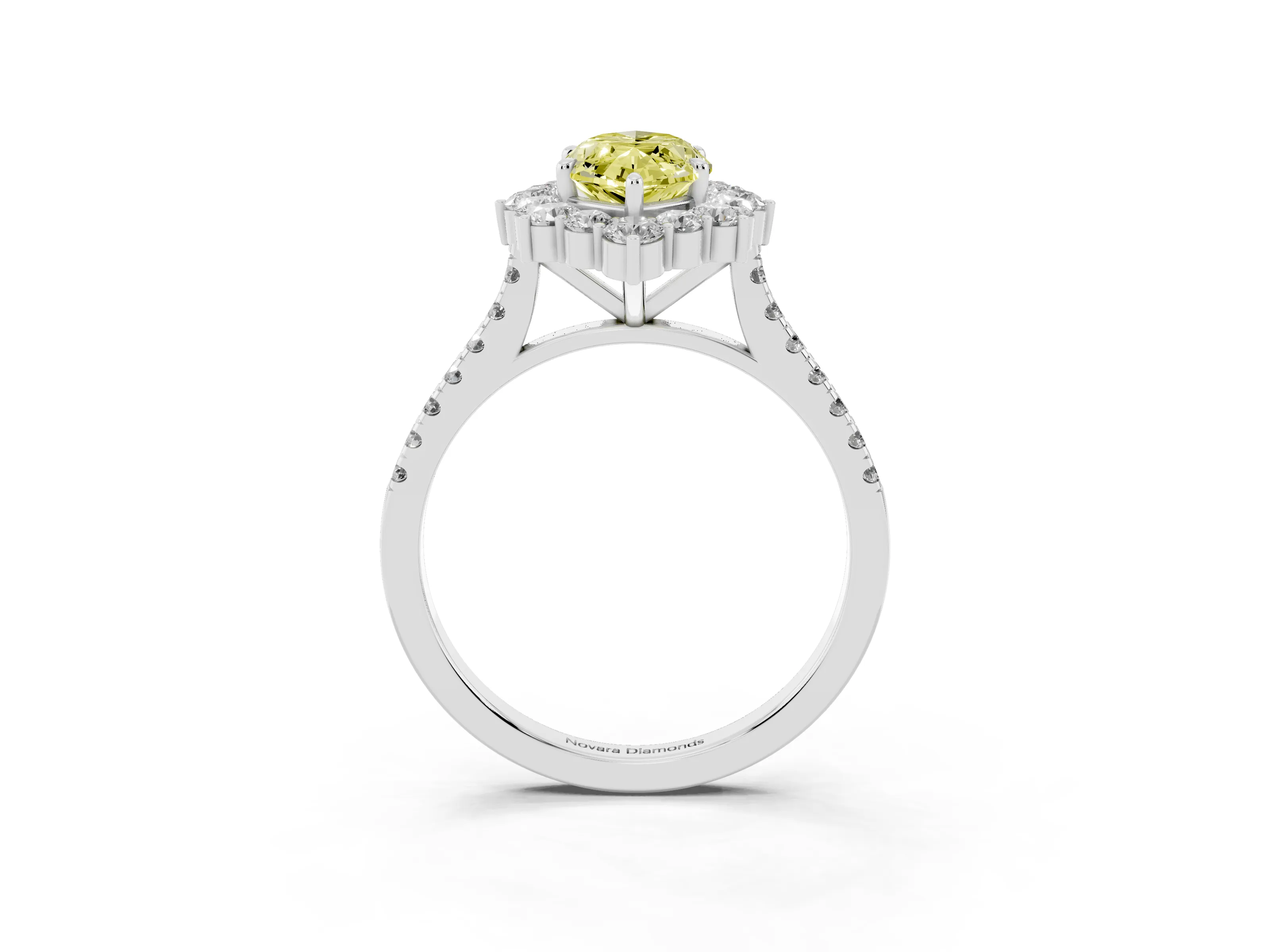 Fancy Yellow Marquise Cut Diamond Halo Ring Set in Silver with Pavé Band and Prong Setting