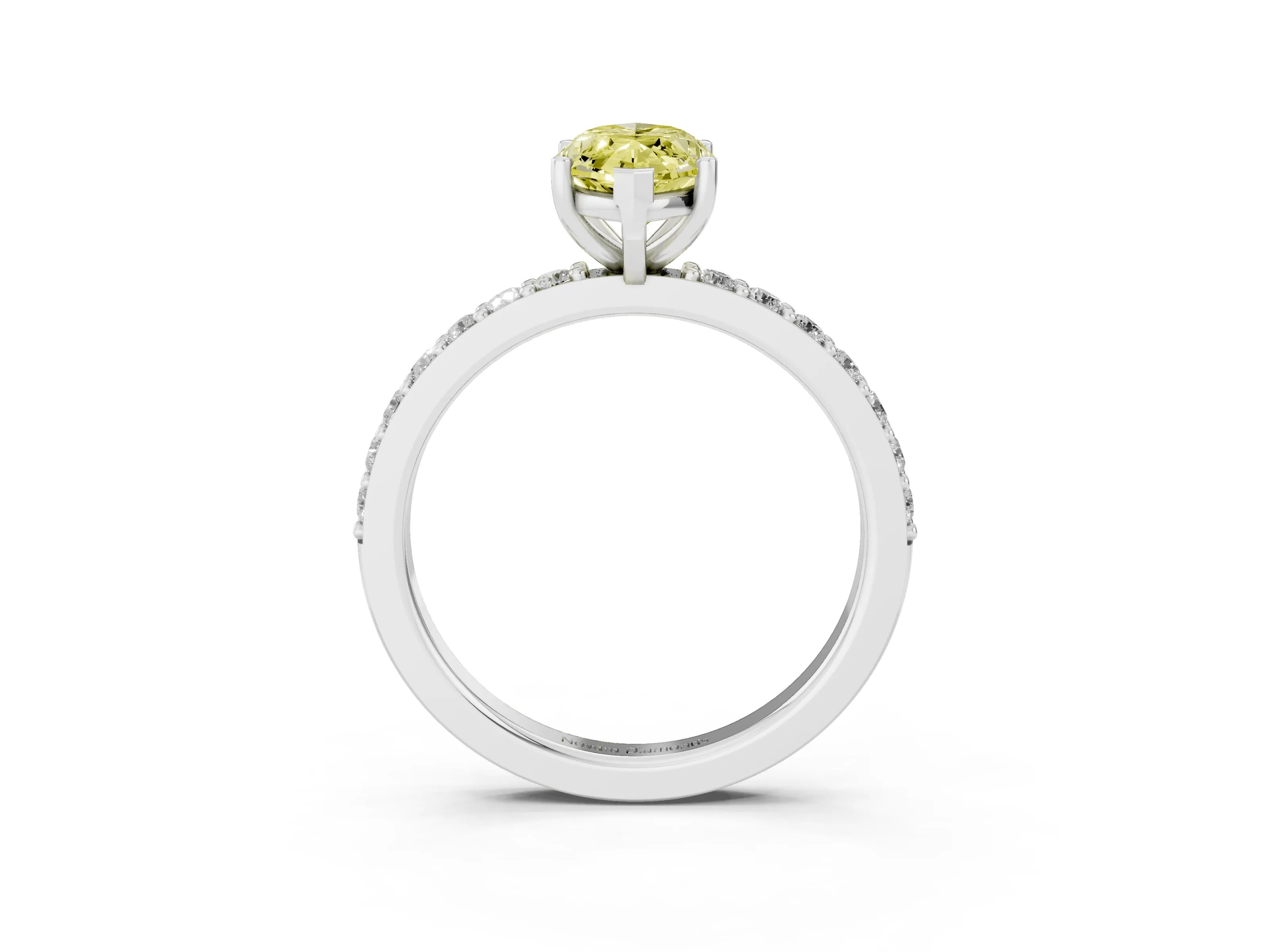 Fancy Yellow Marquise Cut Diamond Solitaire Set in Silver with Round Pavé Band and Prong Setting