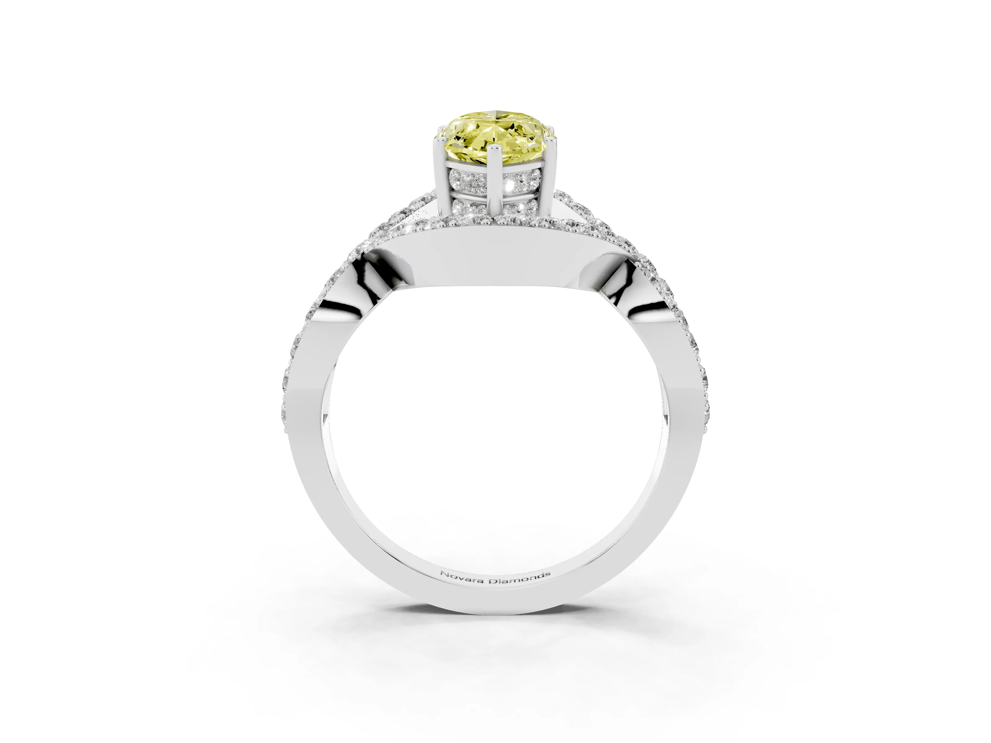 Fancy Yellow Marquise Cut Diamond Solitaire Twist Band Pavé Engagement Ring Set in Platinum