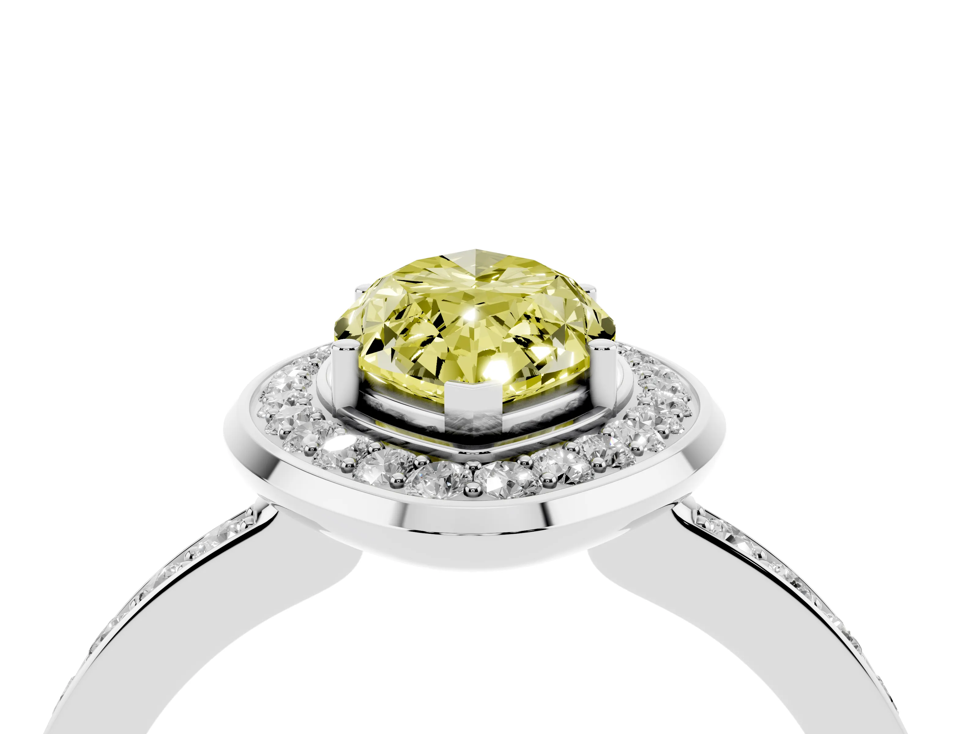 Fancy Yellow Marquise Cut Diamond Halo Ring Set in Silver with Bezel Frame and Pavé Band