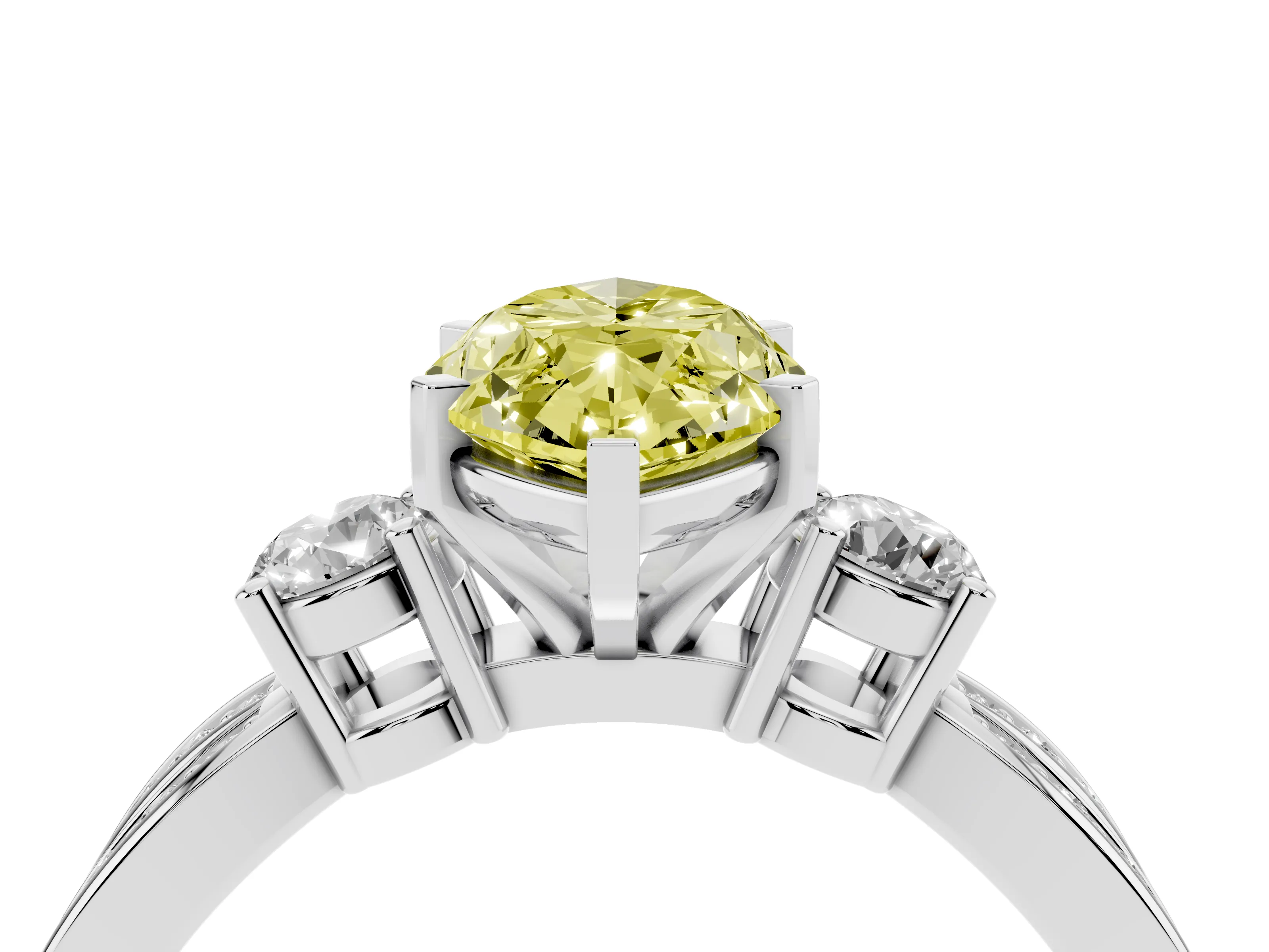 Fancy Yellow Three-Stone Marquise Cut Diamond Twist Band Ring Set in White gold with Pavé Accents and Prong Setting
