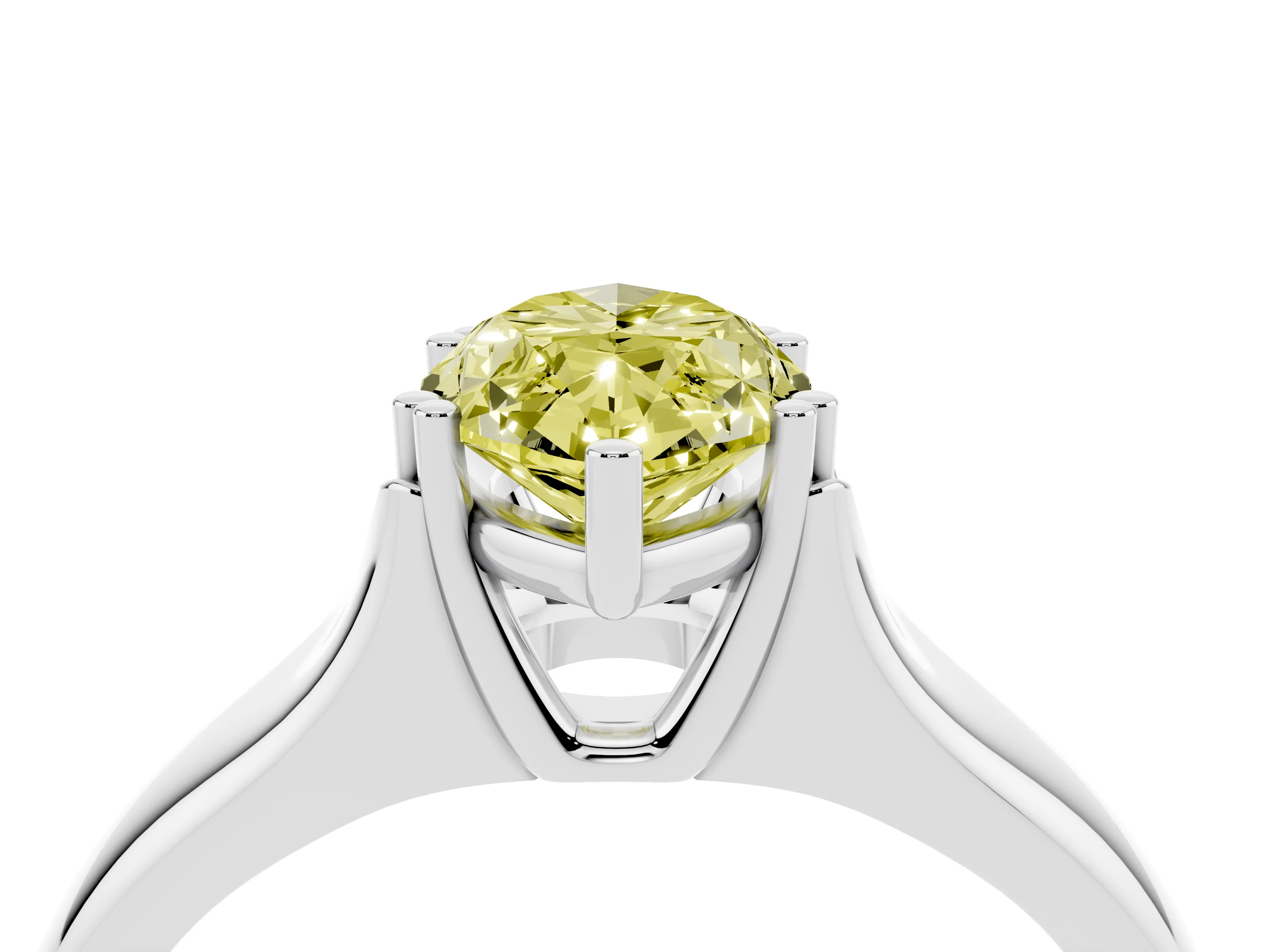 Fancy Yellow Marquise Cut Diamond Solitaire Ring Set in White gold with Wide Band and Prong Setting