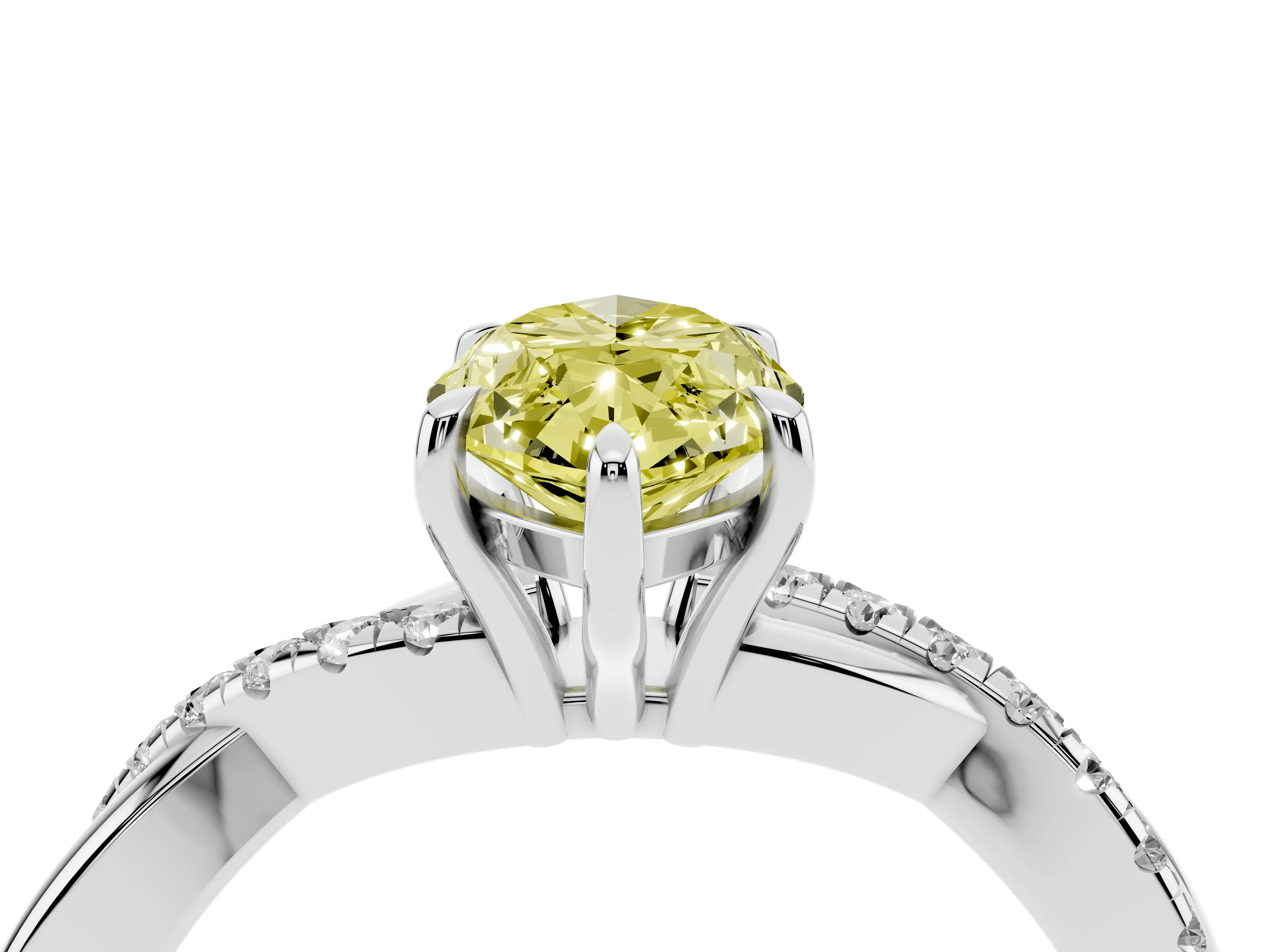 Fancy Yellow Marquise Cut Diamond Twisted Pavé Band Ring Set in Silver with Prong Setting