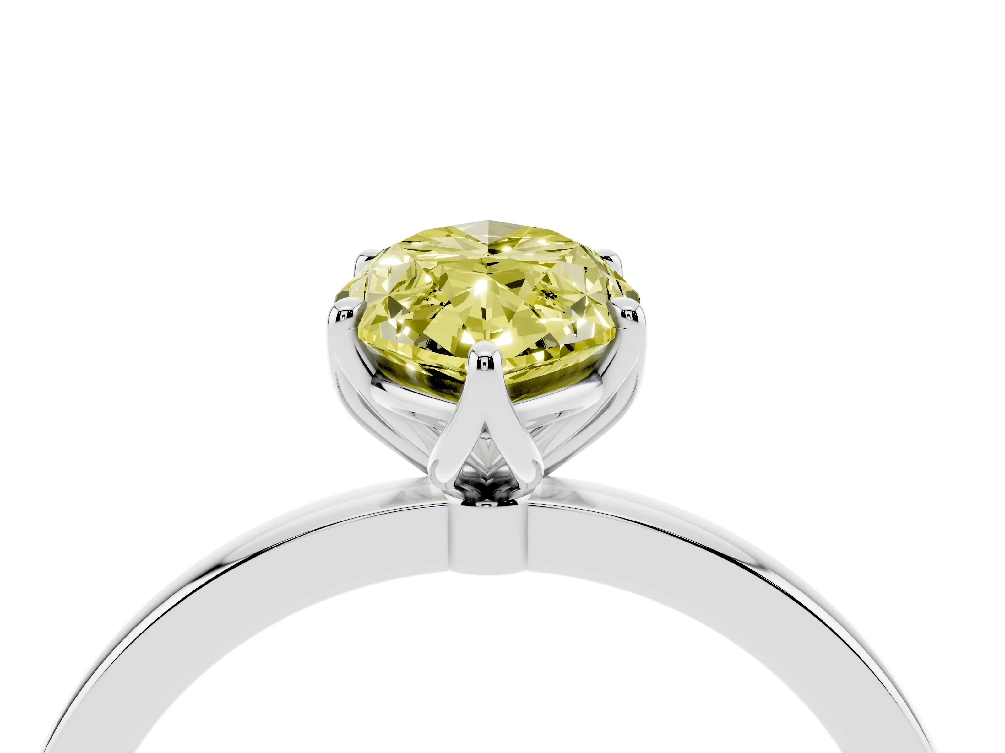 Fancy Yellow Marquise Cut Diamond Solitaire Ring Set in White gold with Prong Setting and Thin Polished Band
