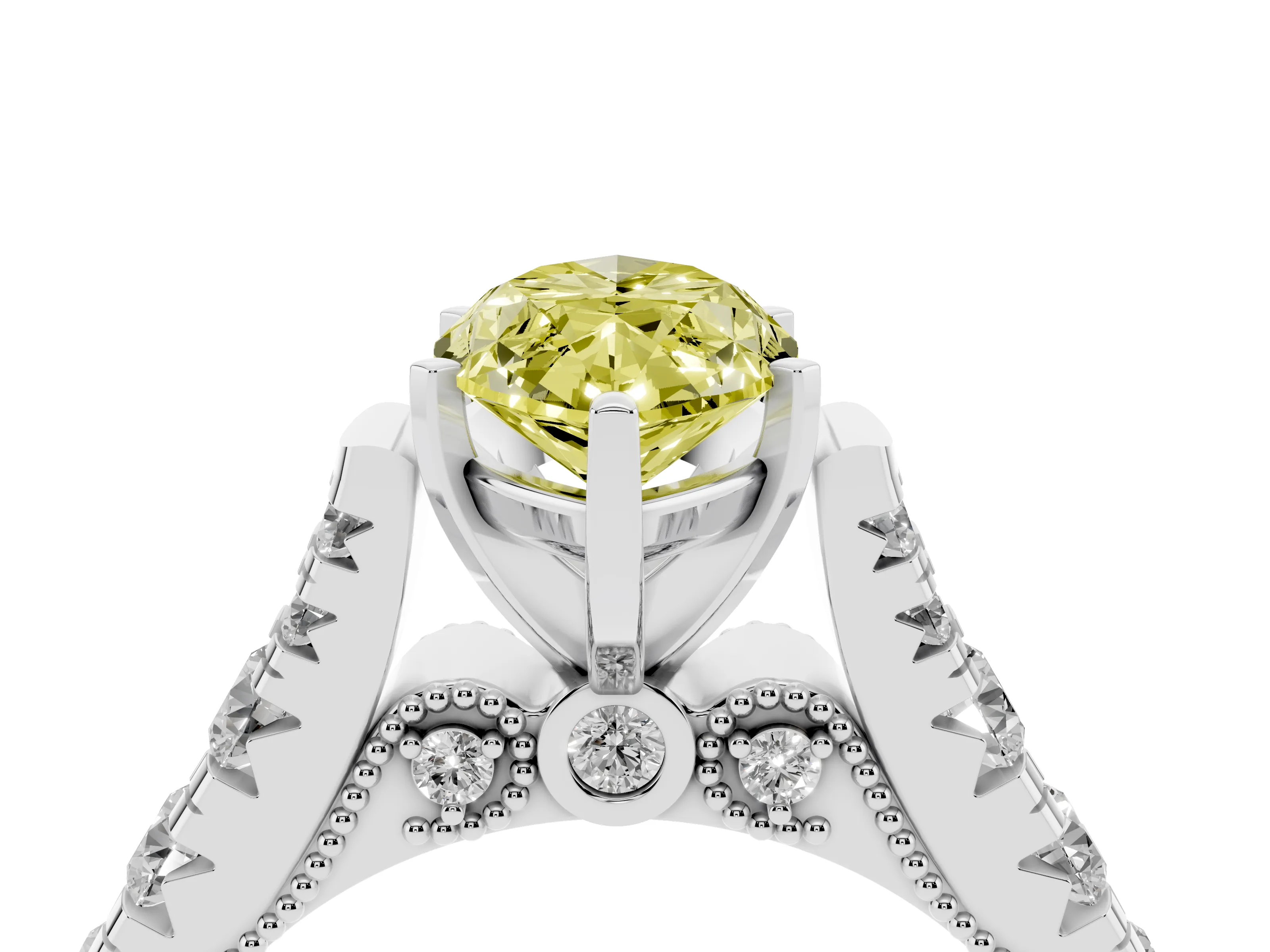 Fancy Yellow Marquise Cut Diamond Classic Solitaire Ring Set in Silver with Pavé Band and Prong Setting