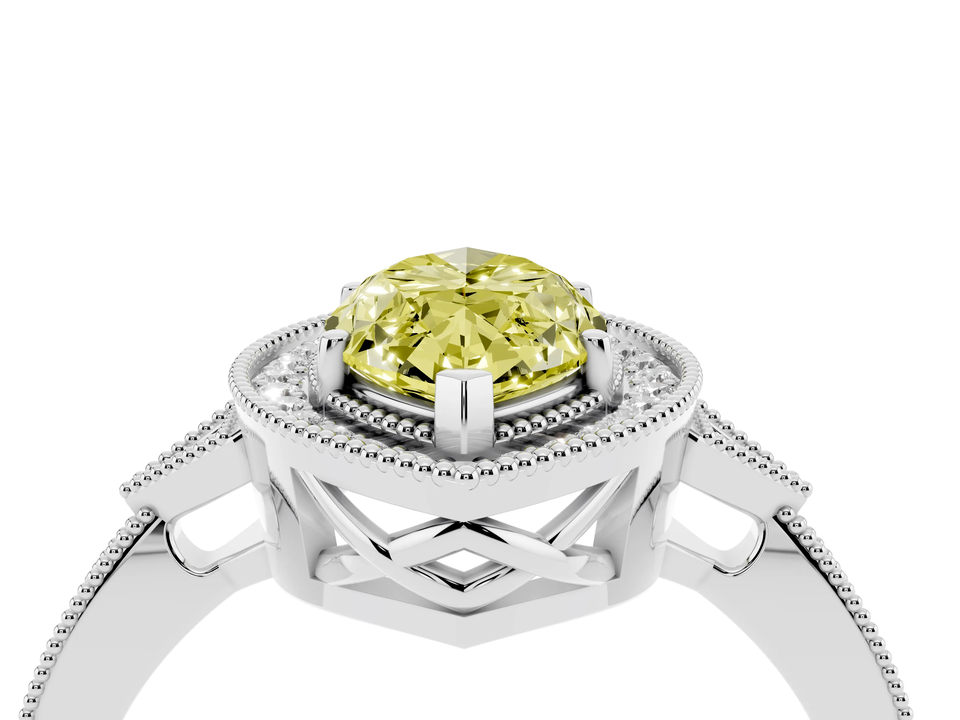 Fancy Yellow Marquise Cut Diamond Halo Engagement Ring Set in Platinum with Milgrain Pavé Band