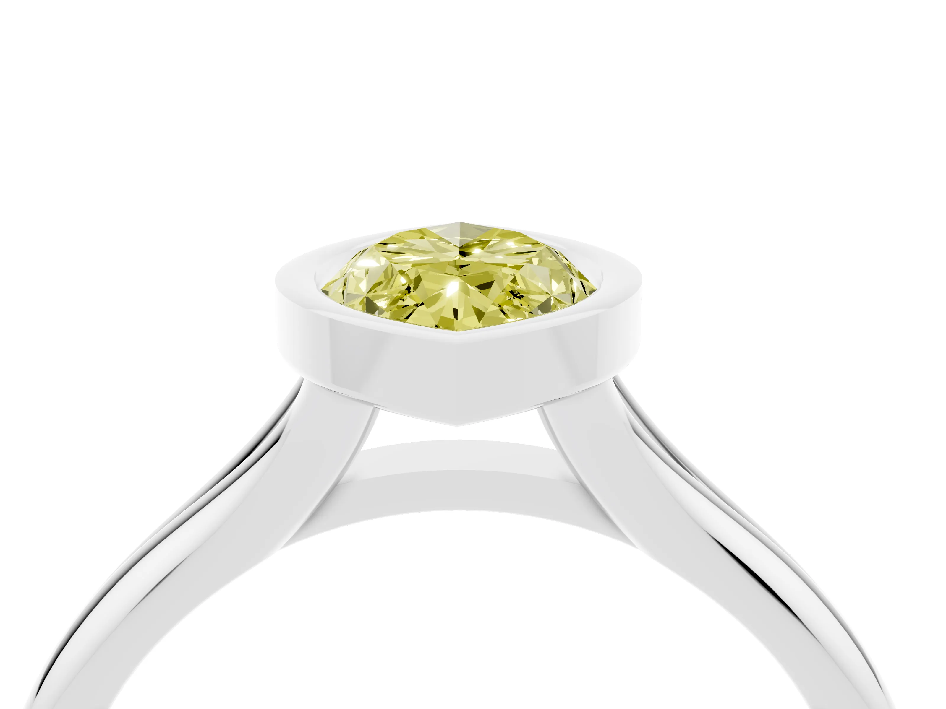 Fancy Yellow Bezel Set Marquise Cut Diamond Solitaire Ring Set in Silver with Smooth Band