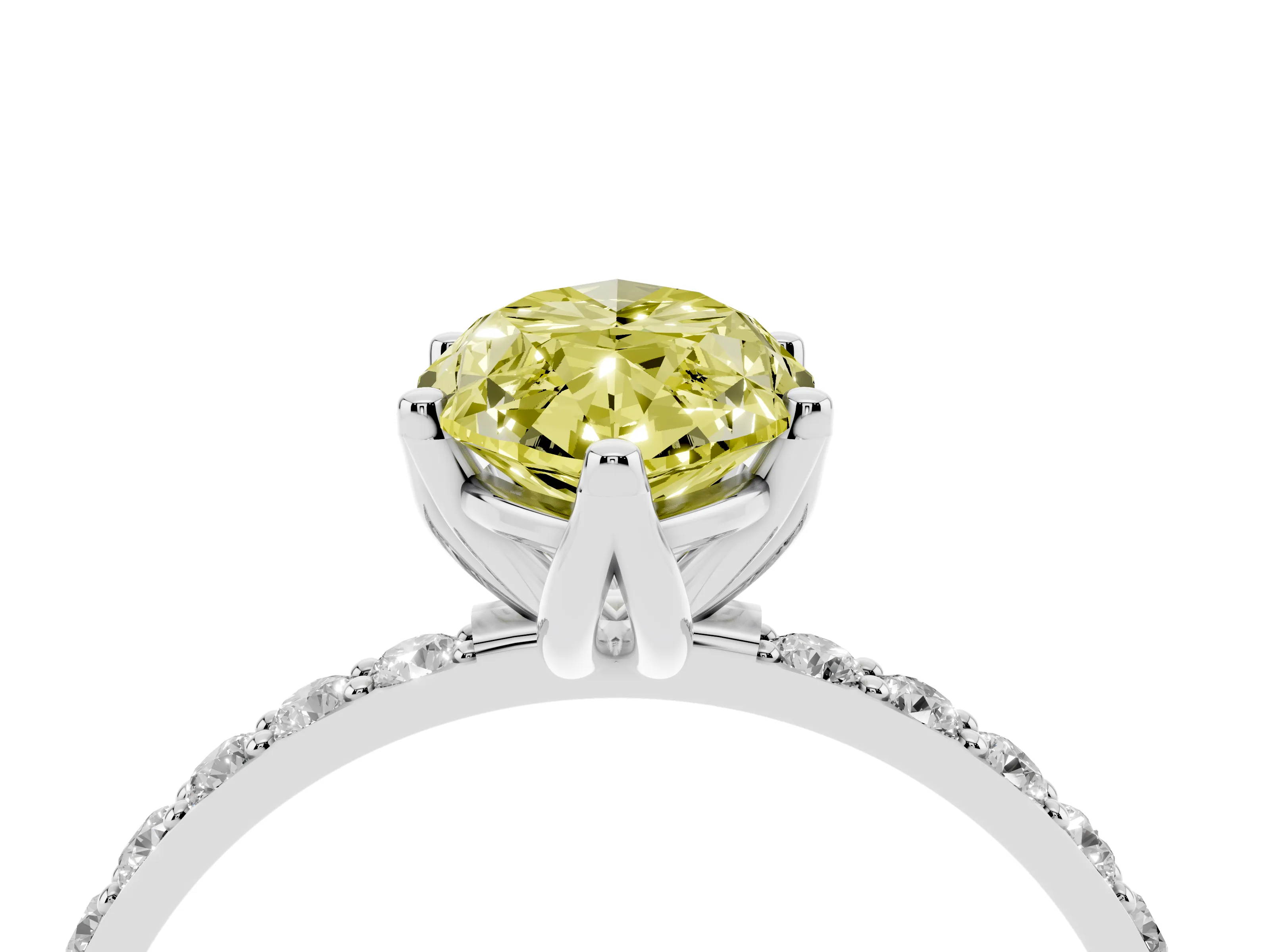 Fancy Yellow Marquise Cut Diamond Solitaire Engagement Ring Set in Silver with Round Pavé Band and Prong Setting