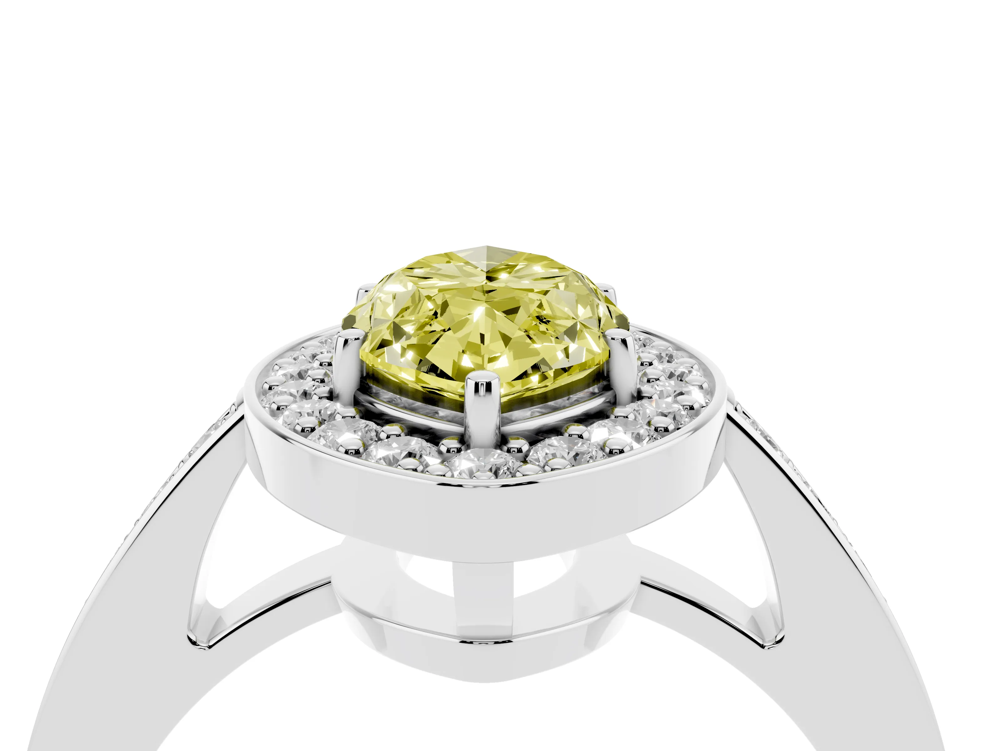 Fancy Yellow Marquise Cut Diamond Halo Pavé Engagement Ring Set in Silver with Bezel Setting