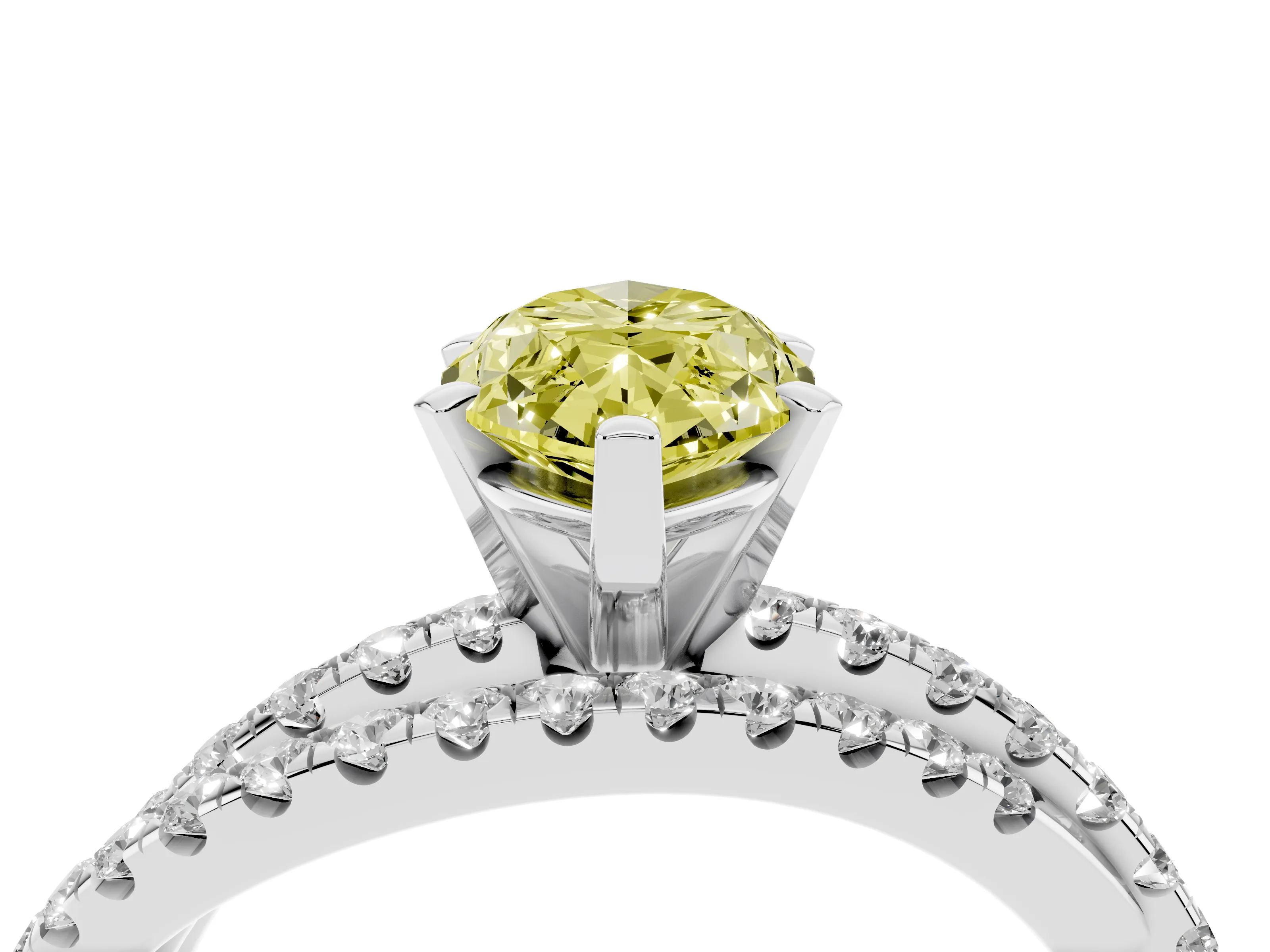 Fancy Yellow Marquise Cut Diamond Solitaire Twist Band Ring Set in White gold with Pavé Setting and Prong Head