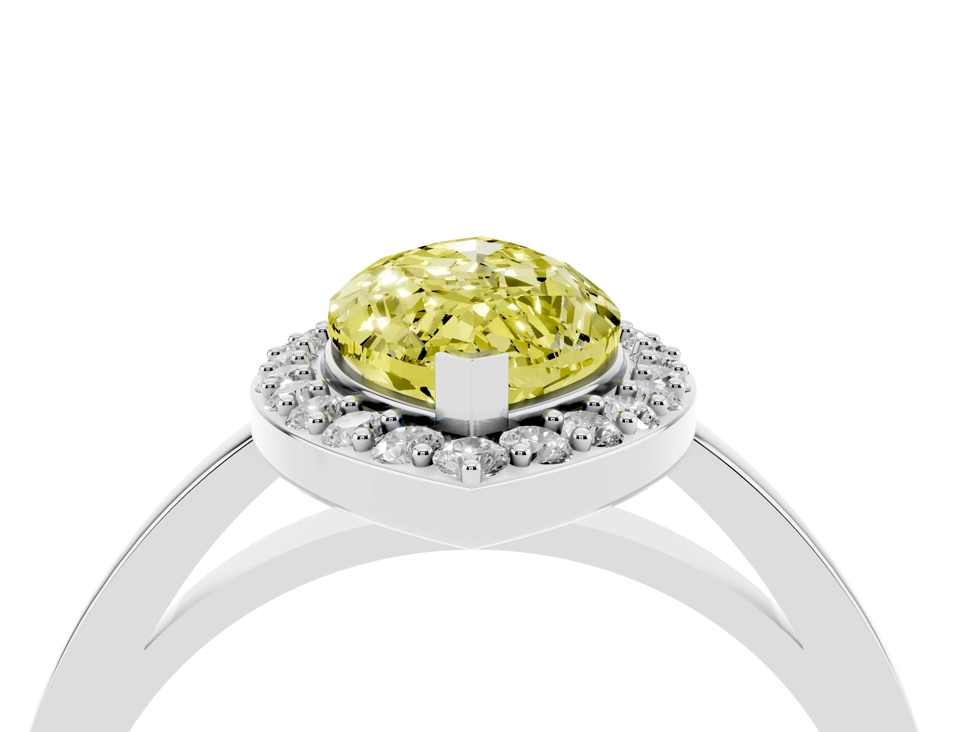Fancy Yellow Marquise Cut Diamond Halo Ring Set in White gold with Solitaire Band and Prong Setting