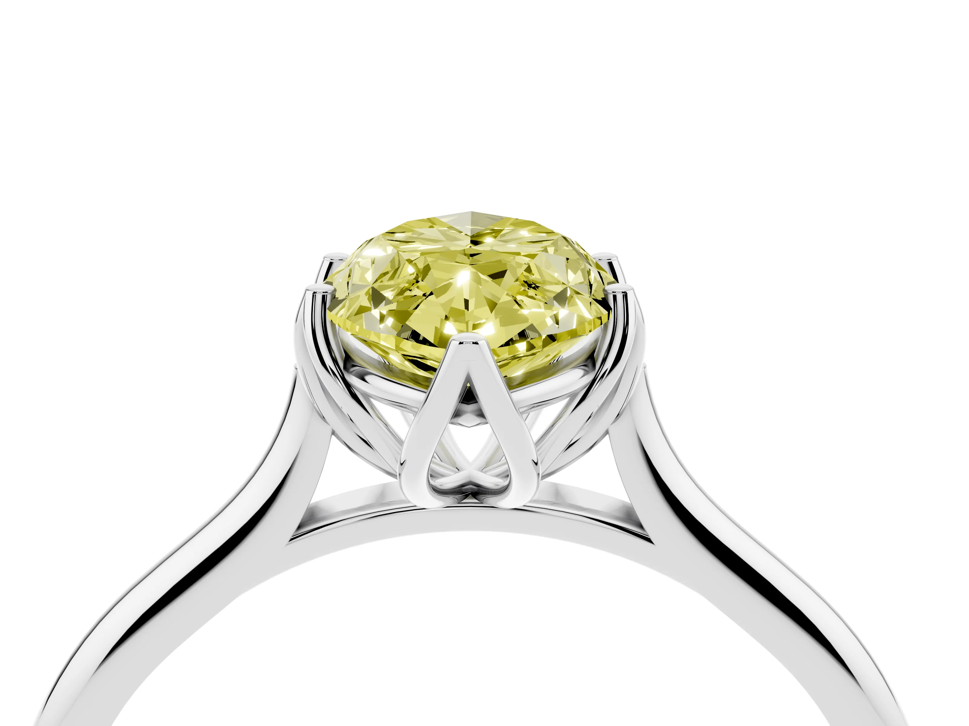 Fancy Yellow Marquise Cut Diamond Solitaire Cathedral Ring Set in Silver with Prong Setting