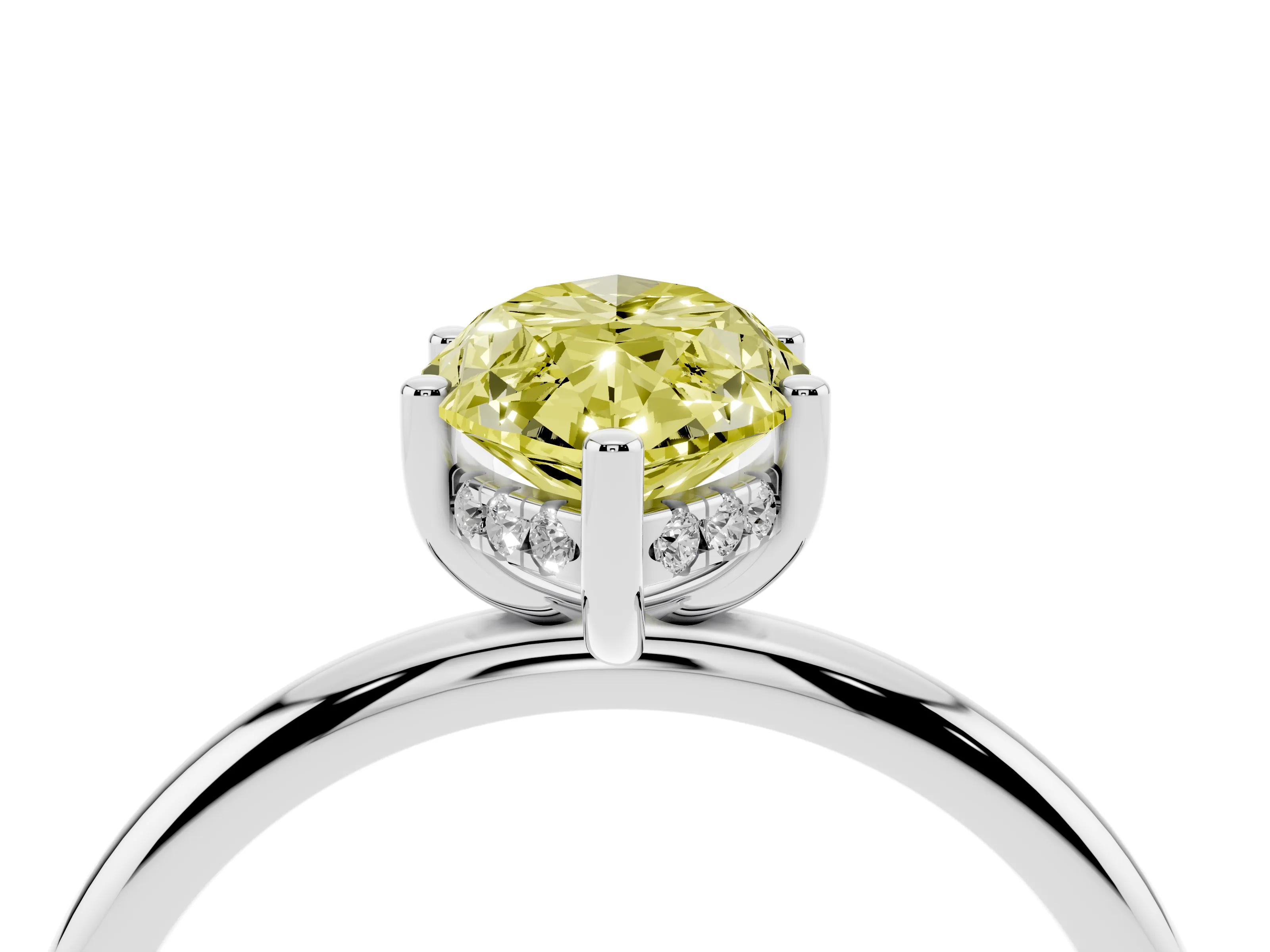 Fancy Yellow Marquise Cut Diamond Solitaire Engagement Ring Set in Silver with Prong Setting and Polished Band