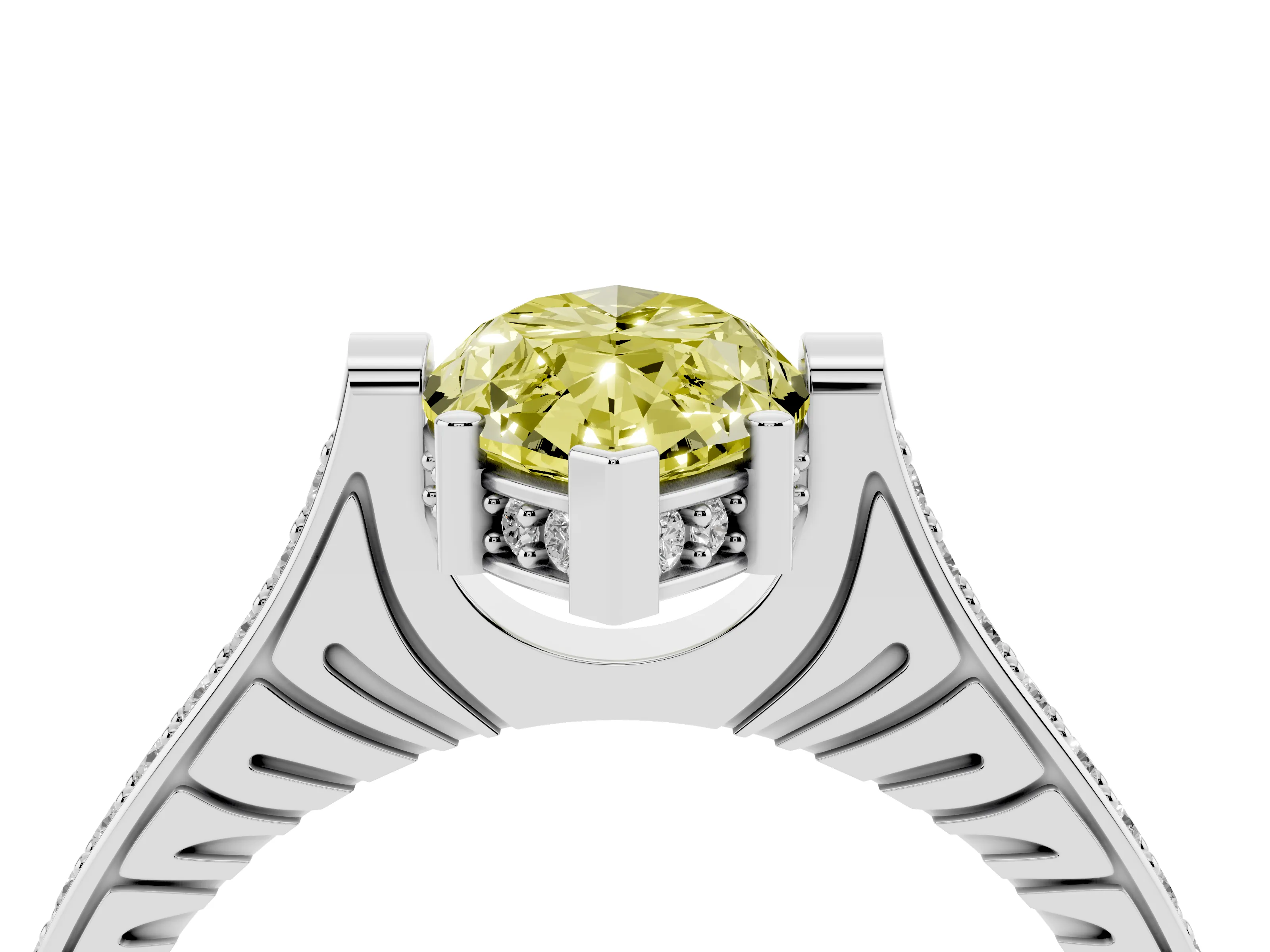 Fancy Yellow Marquise Cut Diamond Solitaire Ring Set in Silver with Channel Set Band and Bezel Prong Setting