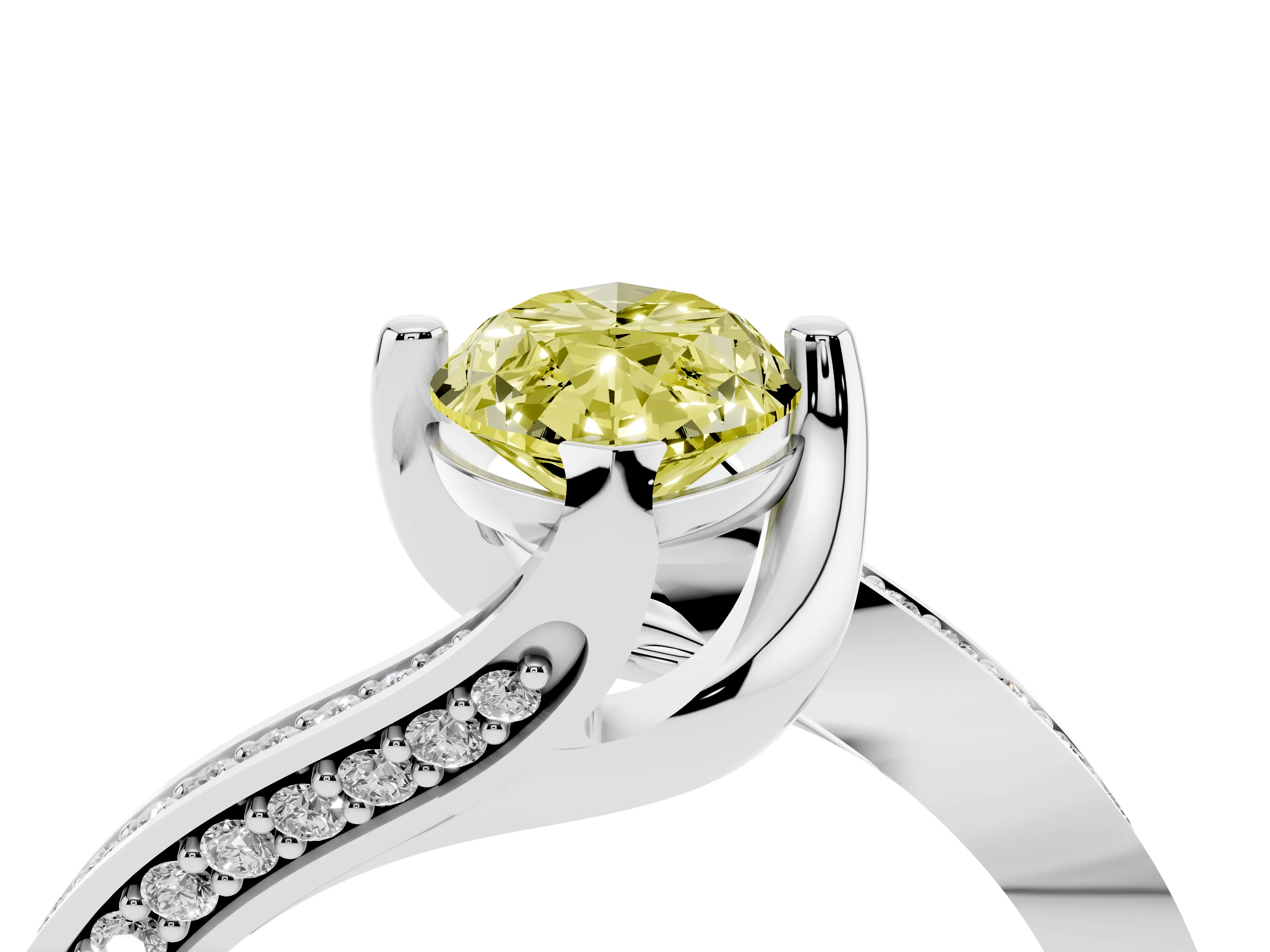Fancy Yellow Marquise Cut Diamond Solitaire Ring Set in Platinum with Intertwined Pavé Twist Band