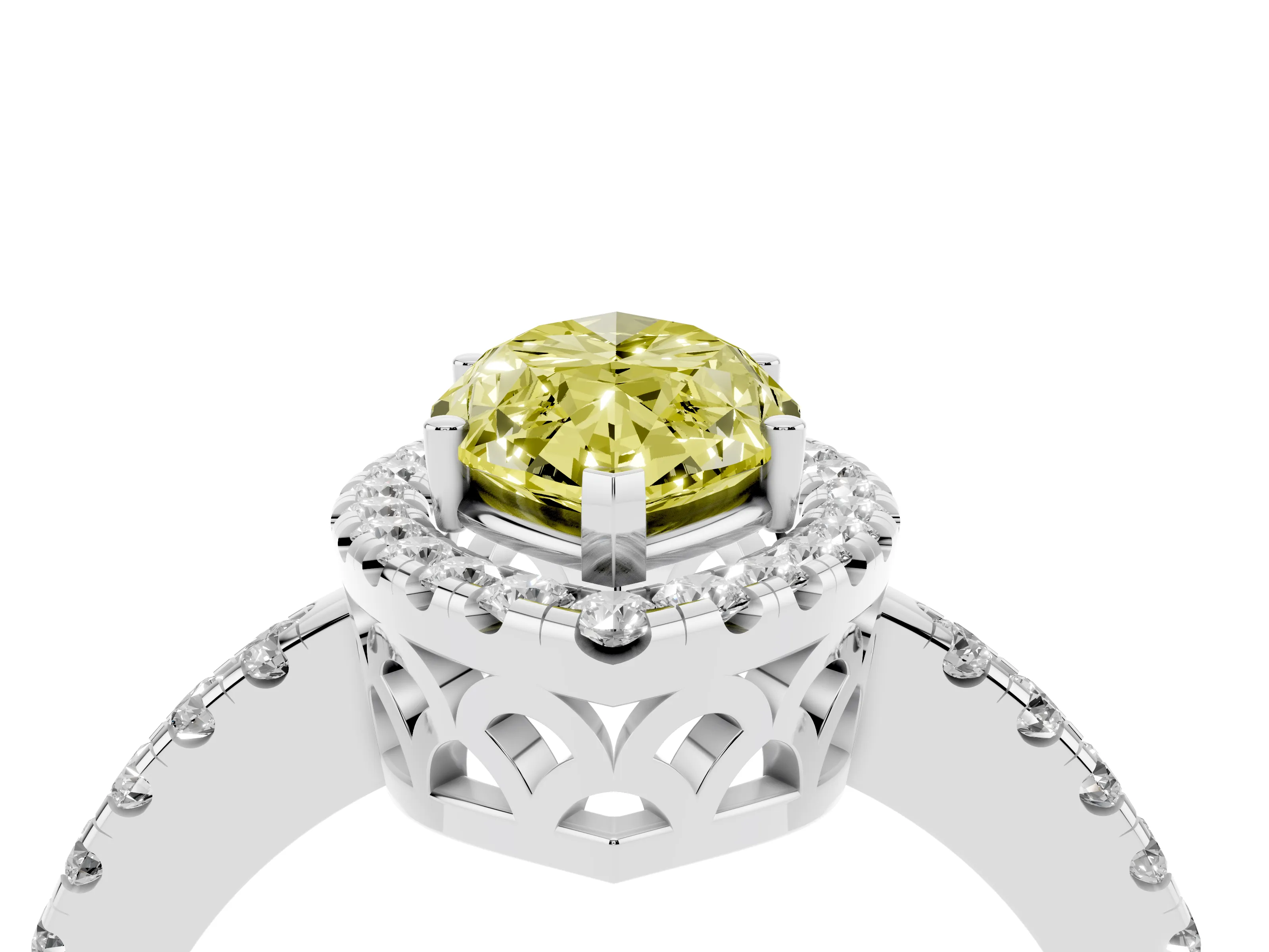 Fancy Yellow Marquise Cut Diamond Pavé Band Halo Engagement Ring Set in Silver with Prong Setting