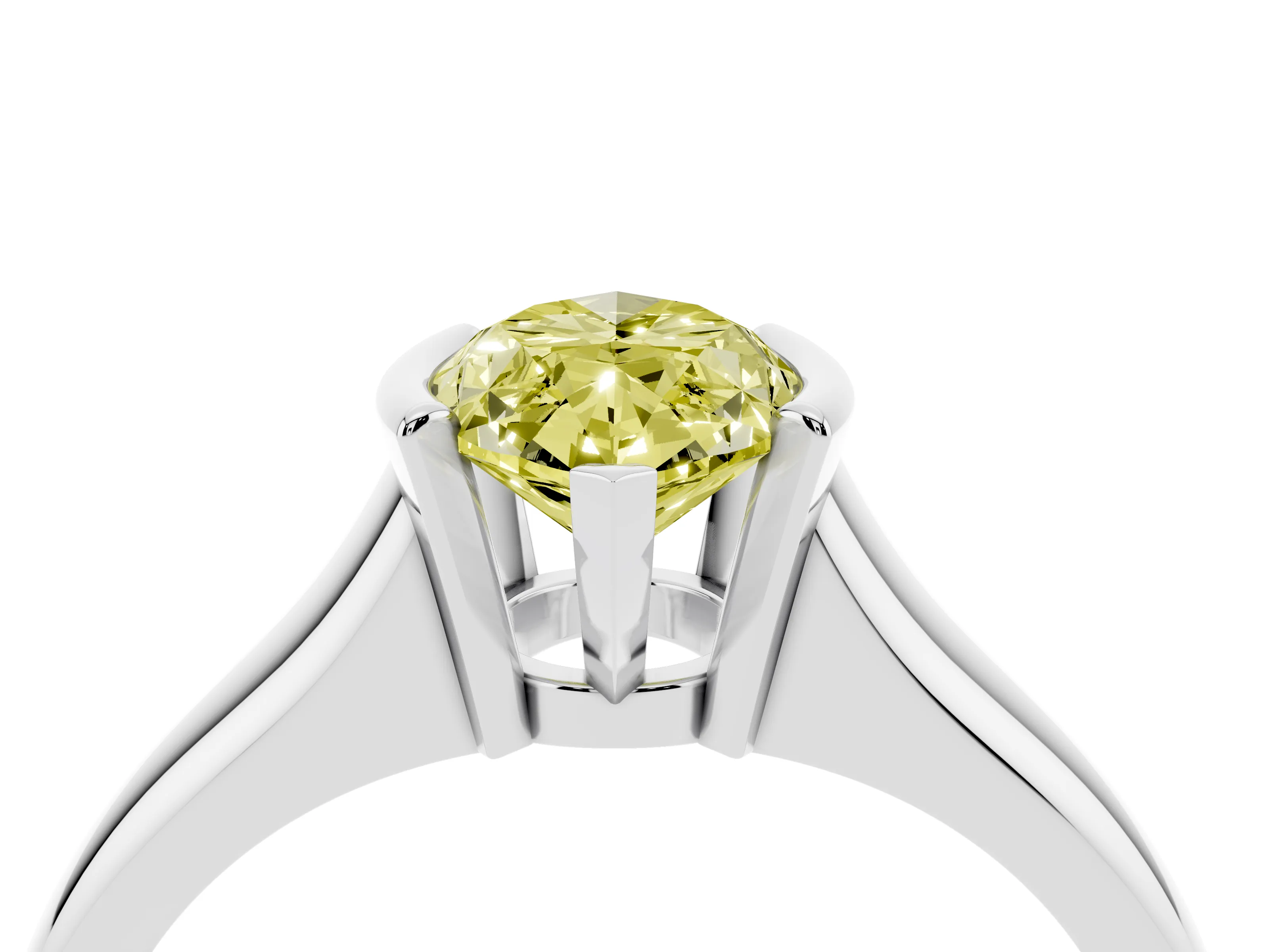 Fancy Yellow Marquise Cut Diamond Solitaire Tension Set Ring Set in White gold with Split Shank Band