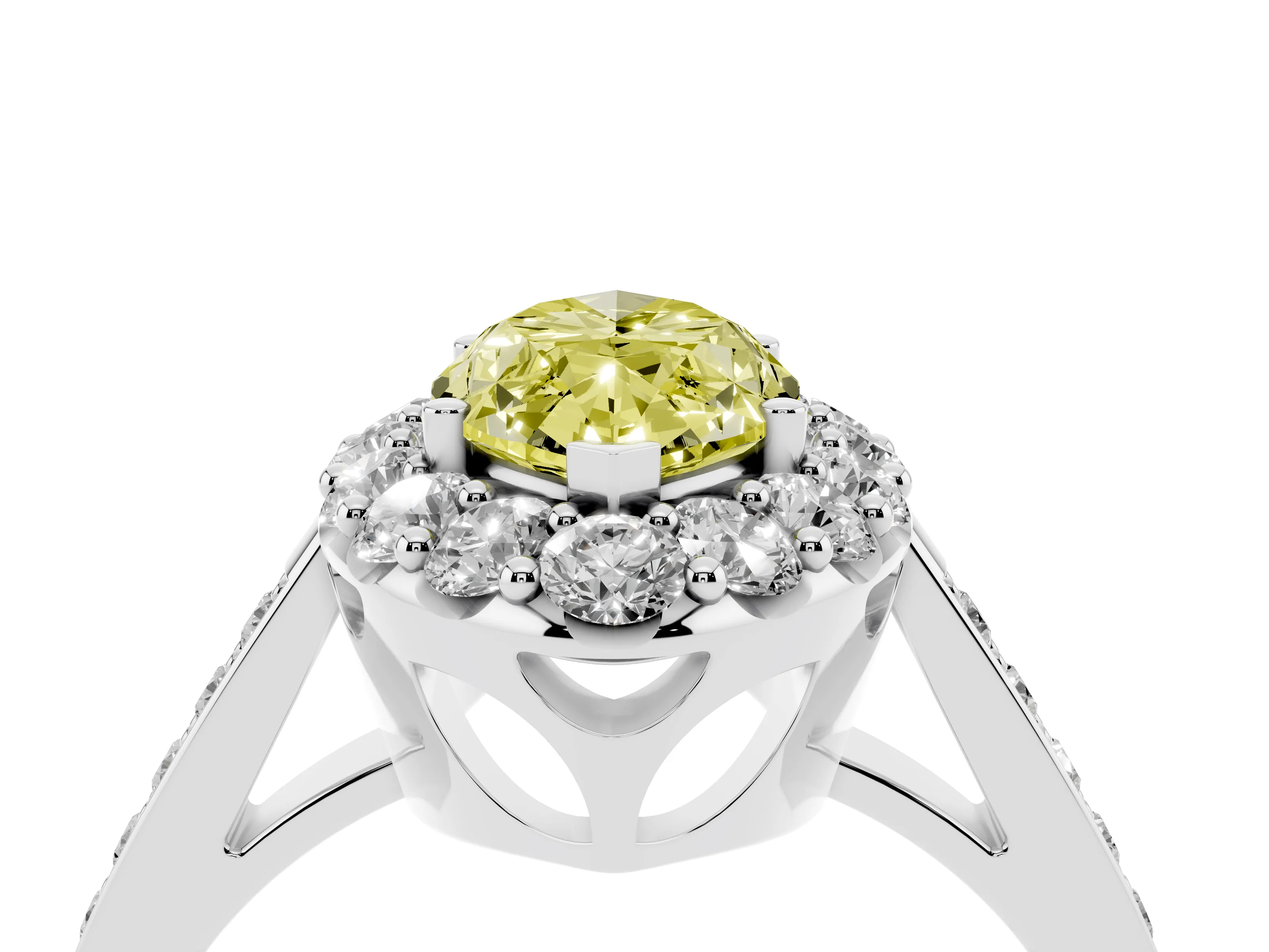 Fancy Yellow Marquise Cut Diamond Floral Halo Ring Set in Silver with Pavé Band and Prong Setting