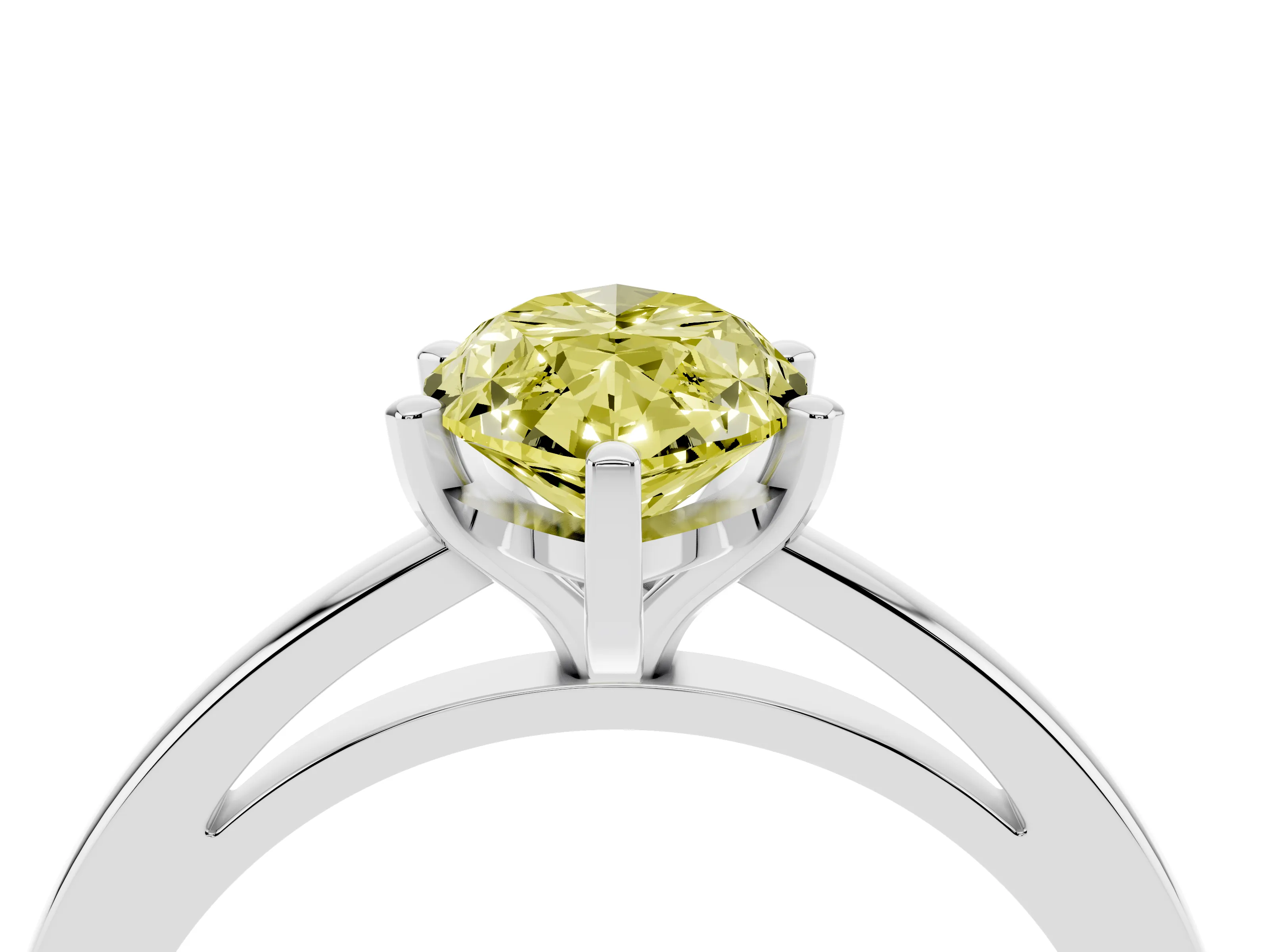 Fancy Yellow Marquise Cut Diamond Solitaire Engagement Ring Set in Silver with Prong Setting on a Classic Band