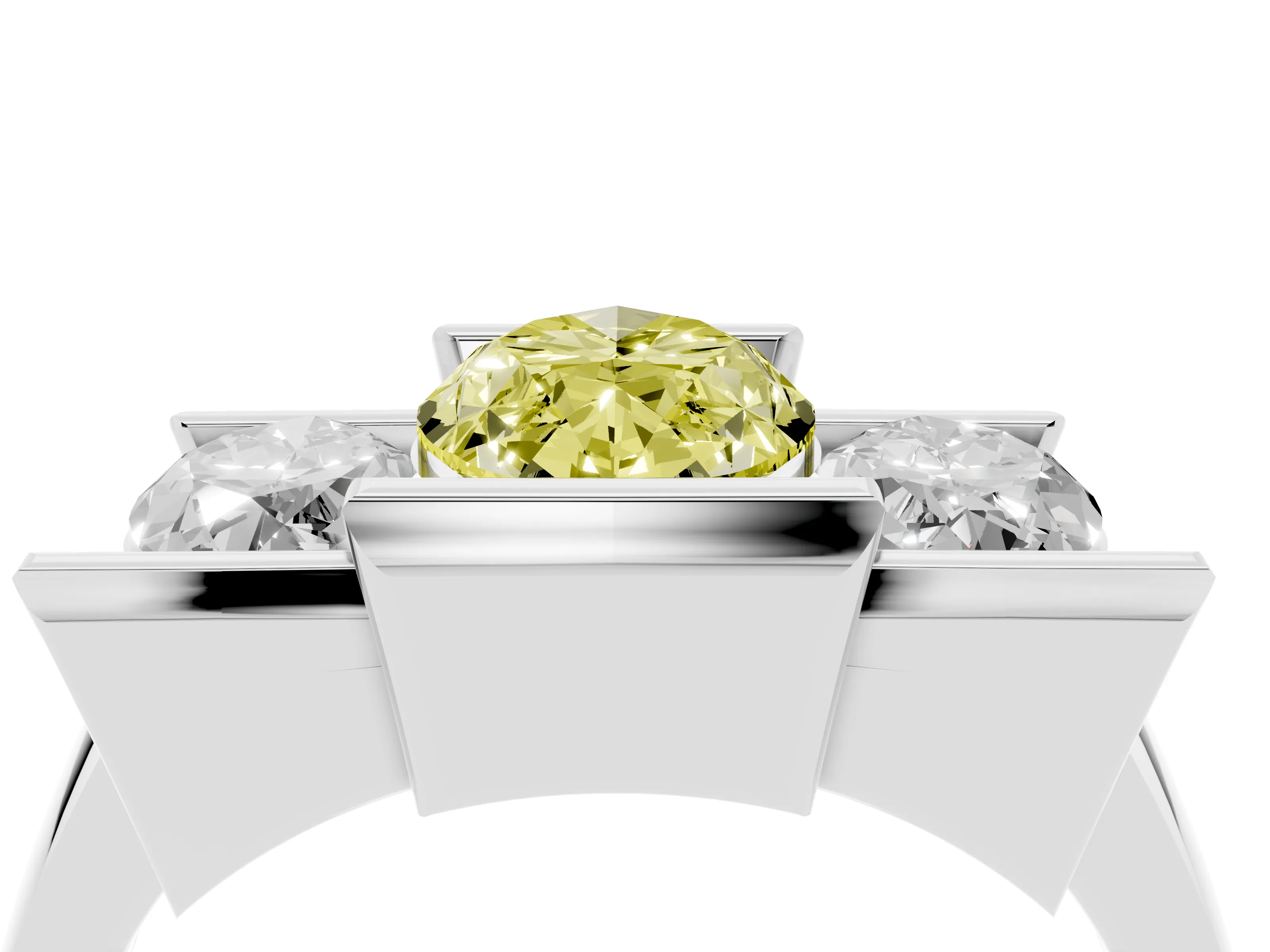 Fancy Yellow Marquise Cut Diamond Three-Stone Channel Set Ring Set in Silver with Smooth Polished Band