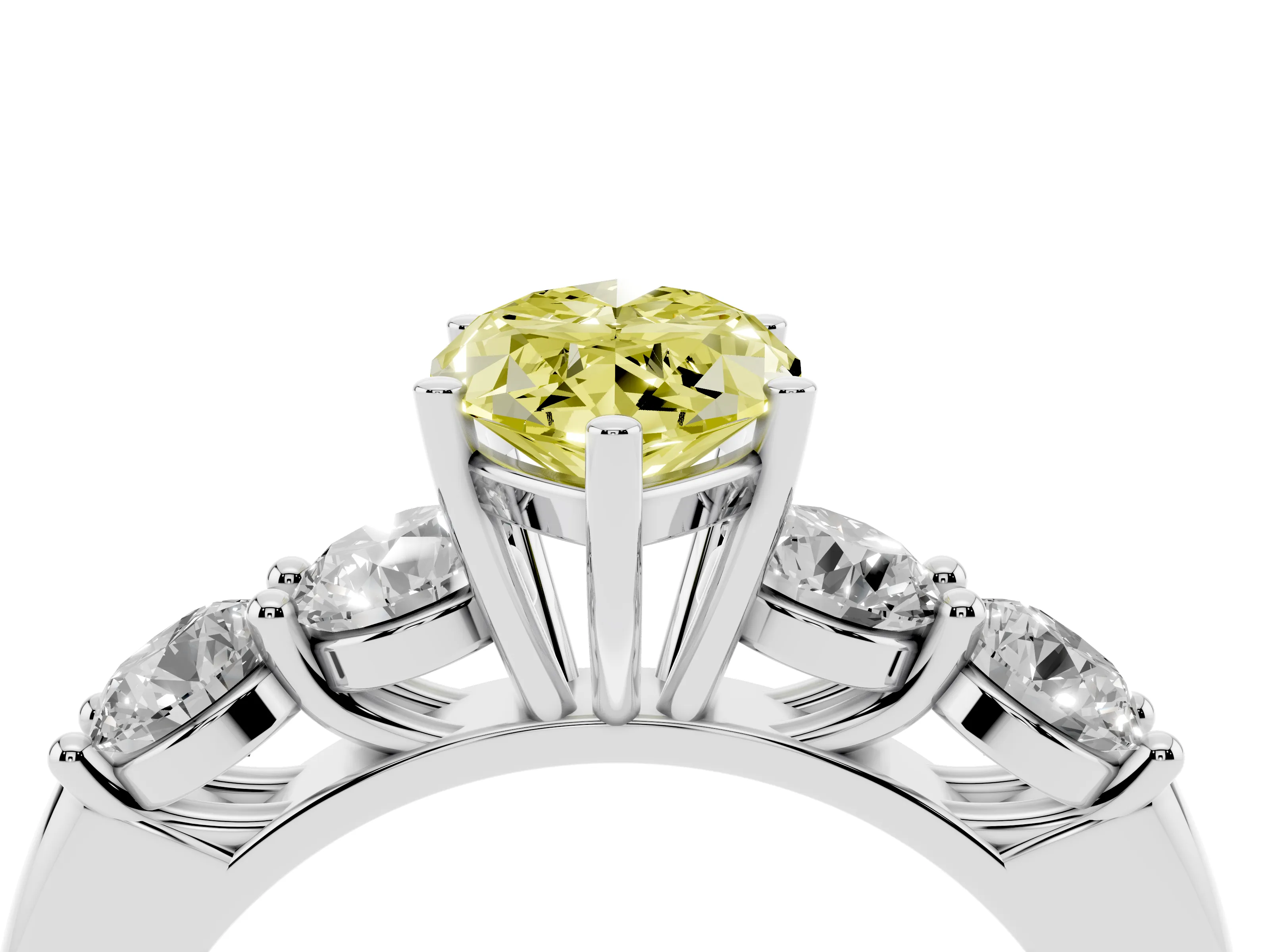 Fancy Yellow Marquise Cut Diamond Five-Stone Prong Set Ring Set in White gold with Classic Band
