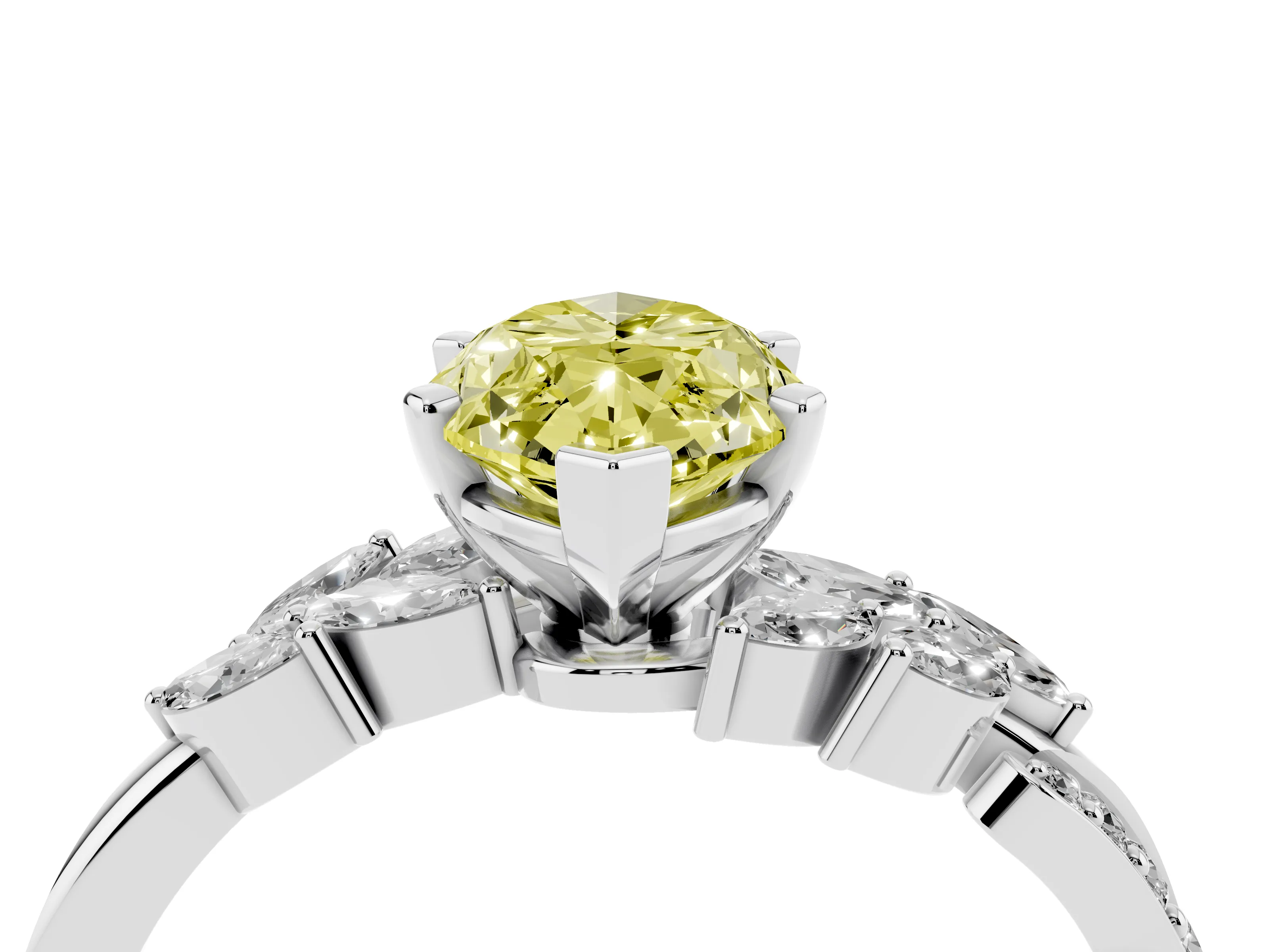 Fancy Yellow Marquise Cut Diamond Solitaire Ring Set in Silver with Marquise Twist Band and Prong Setting