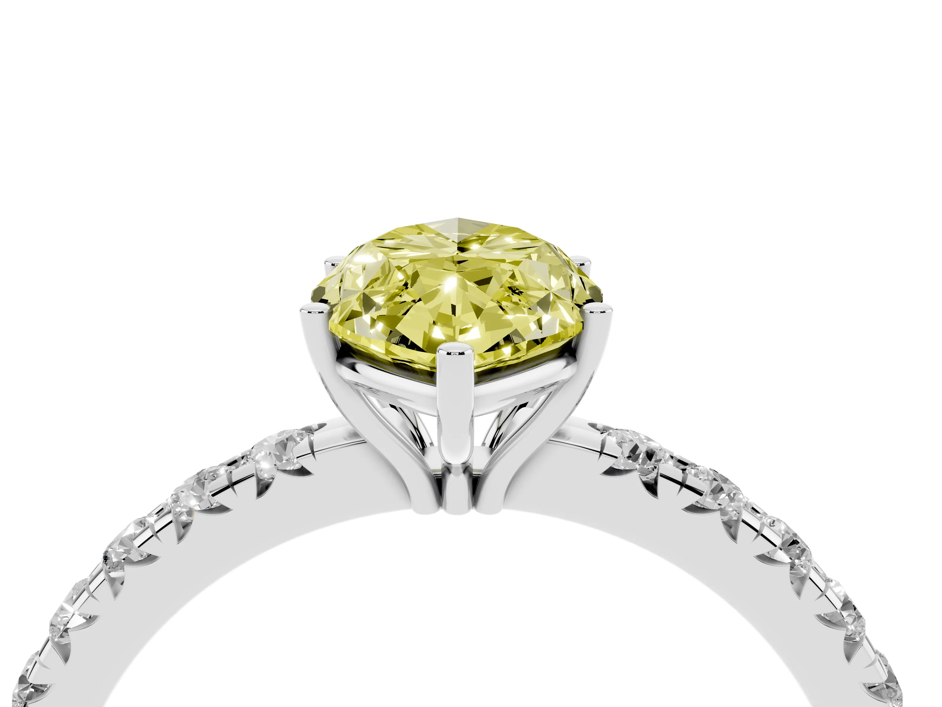 Fancy Yellow Marquise Cut Diamond Pavé Solitaire Engagement Ring Set in Silver with Prong Setting