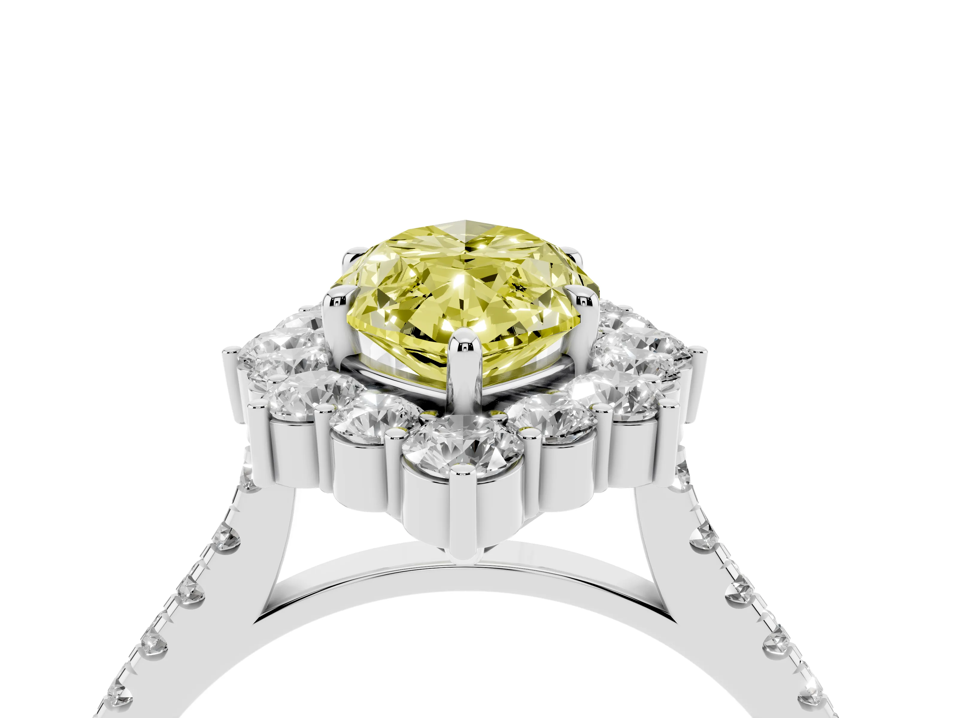 Fancy Yellow Marquise Cut Diamond Halo Ring Set in Silver with Pavé Band and Prong Setting
