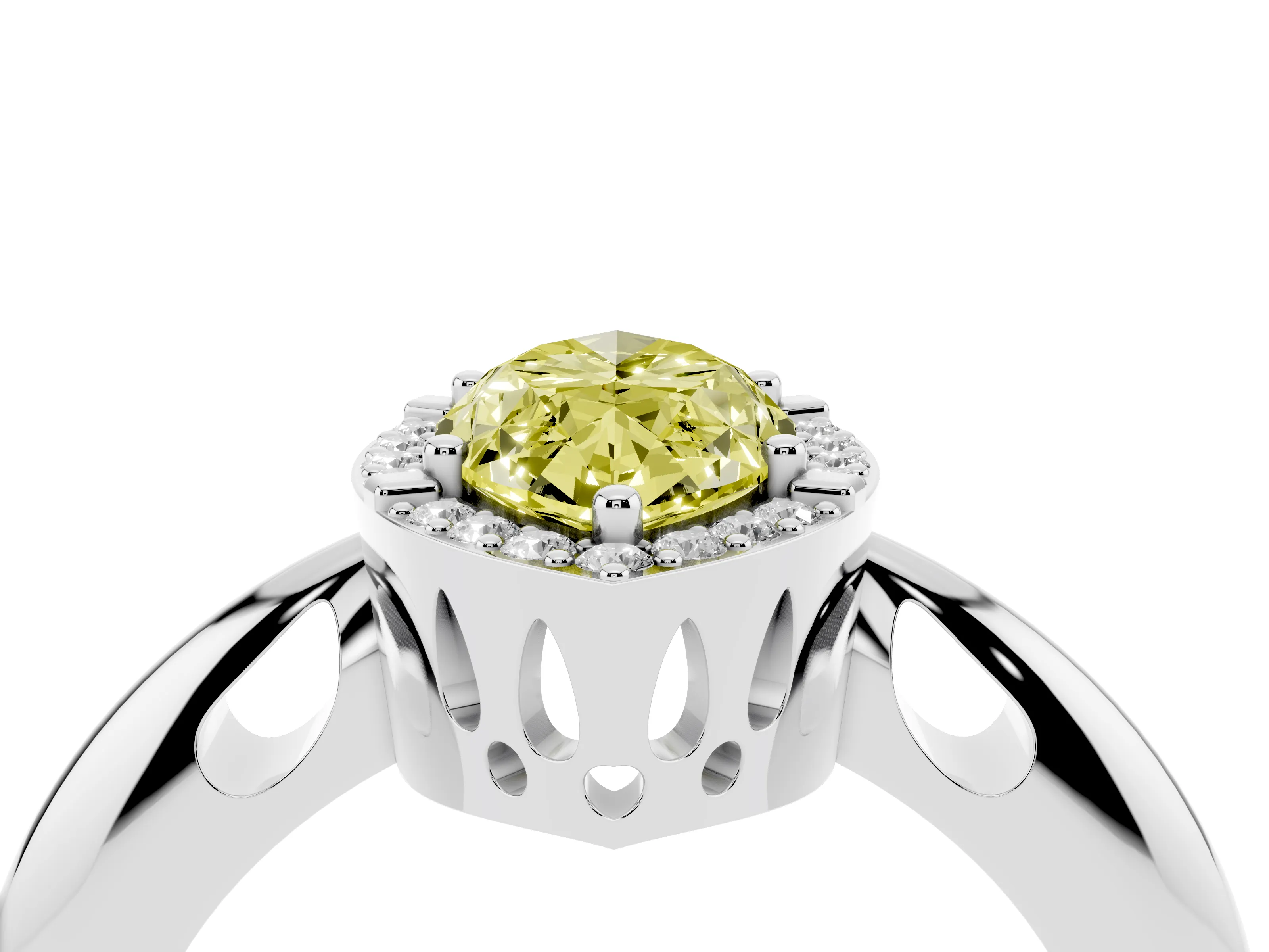 Fancy Yellow Marquise Cut Diamond Halo Engagement Ring Set in Platinum with Plain Split Shank and Prong Setting