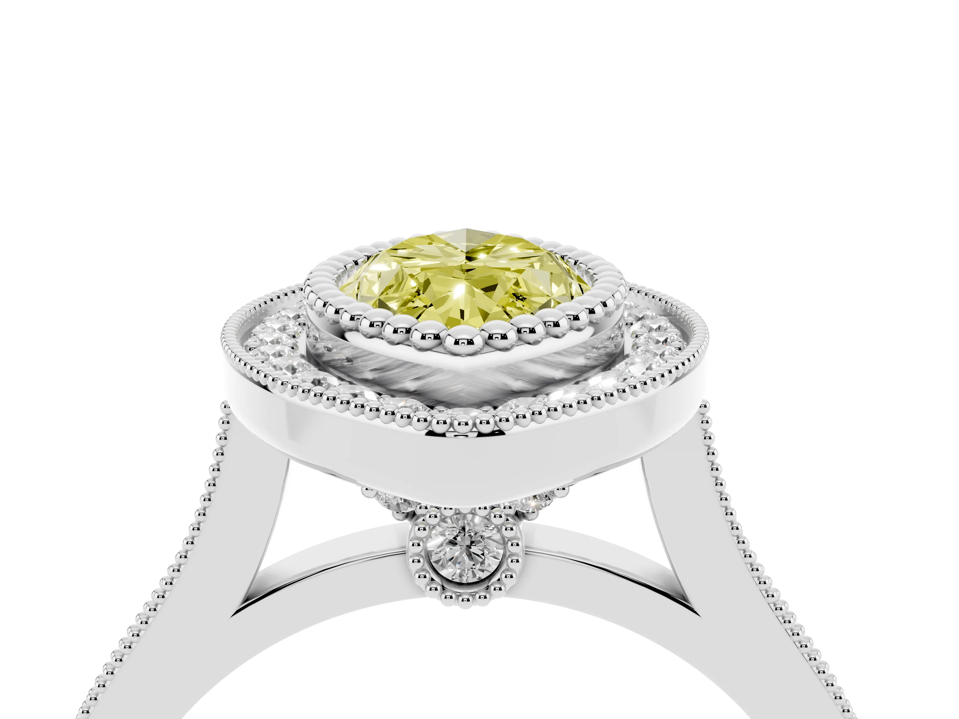 Fancy Yellow Marquise Cut Diamond Halo Ring Set in Silver with Milgrain Frame and Pavé Band