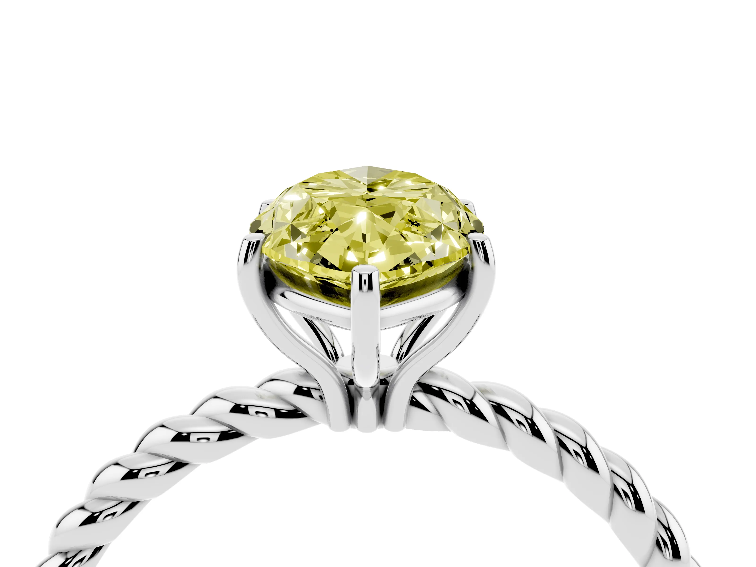 Fancy Yellow Marquise Cut Diamond Solitaire Ring Set in Silver with Twist Band and Prong Setting