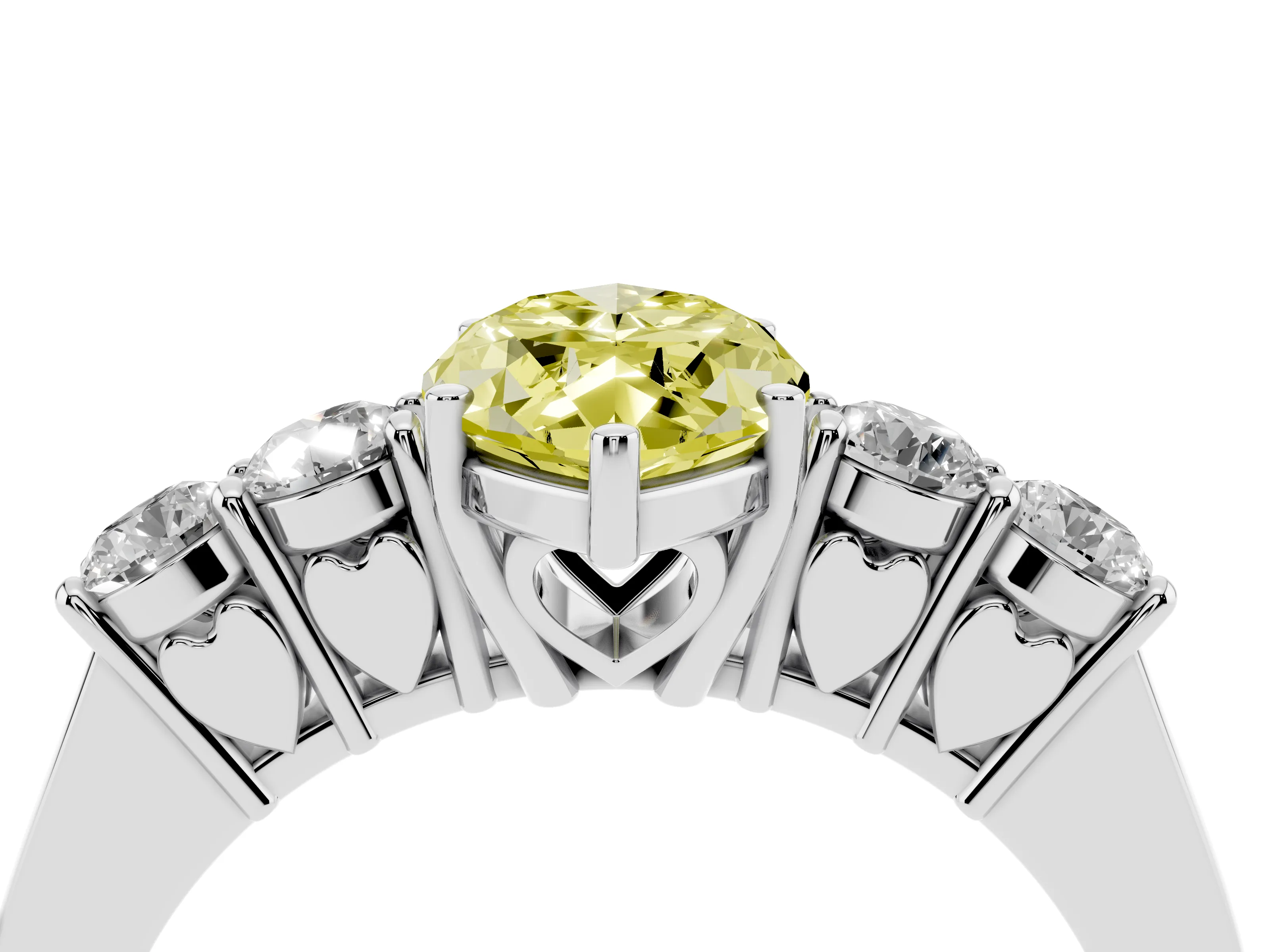 Fancy Yellow Marquise Cut Diamond Five-Stone Prong Set Band Ring Set in White gold with Polished Band