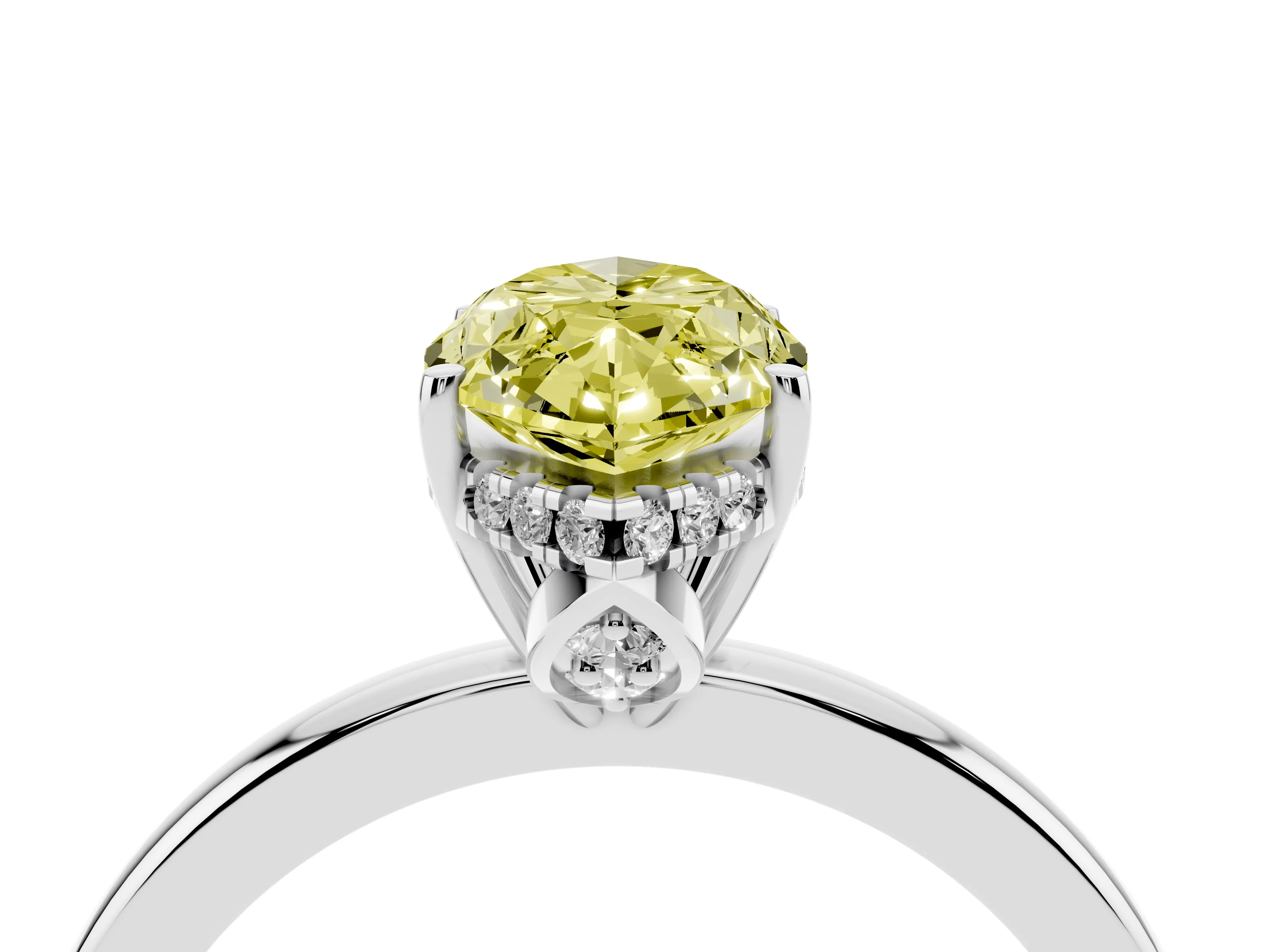 Fancy Yellow Marquise Cut Diamond Solitaire Ring Set in Silver with Plain Band and Prong Setting