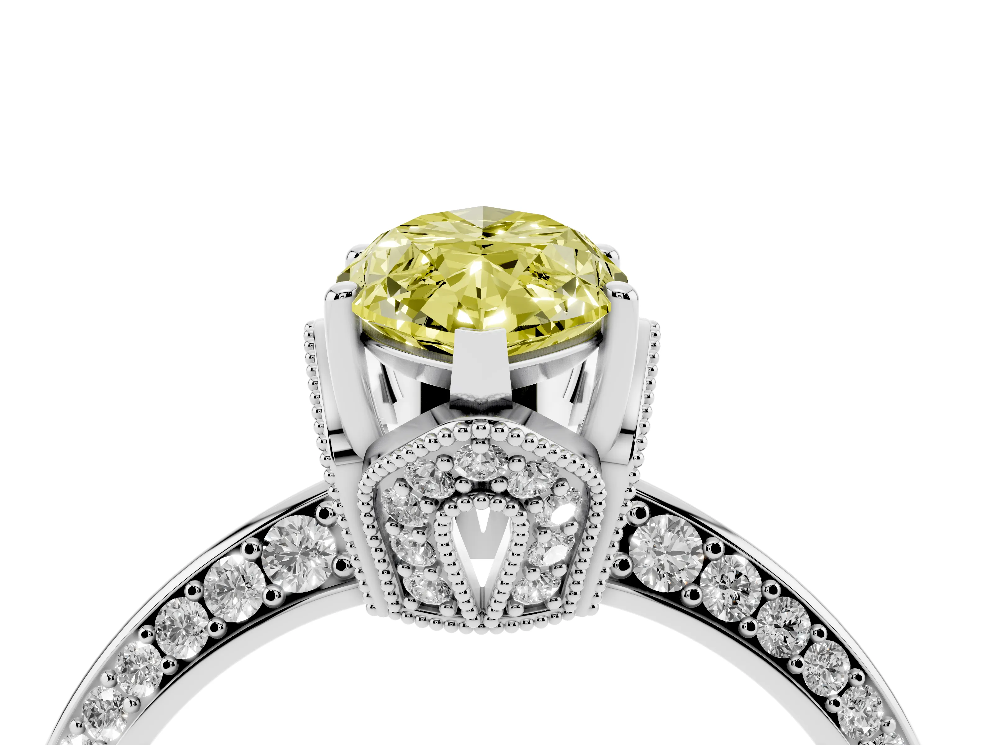 Fancy Yellow Marquise Cut Diamond Solitaire Engagement Ring Set in Silver with Pavé Split Shank and Prong Setting