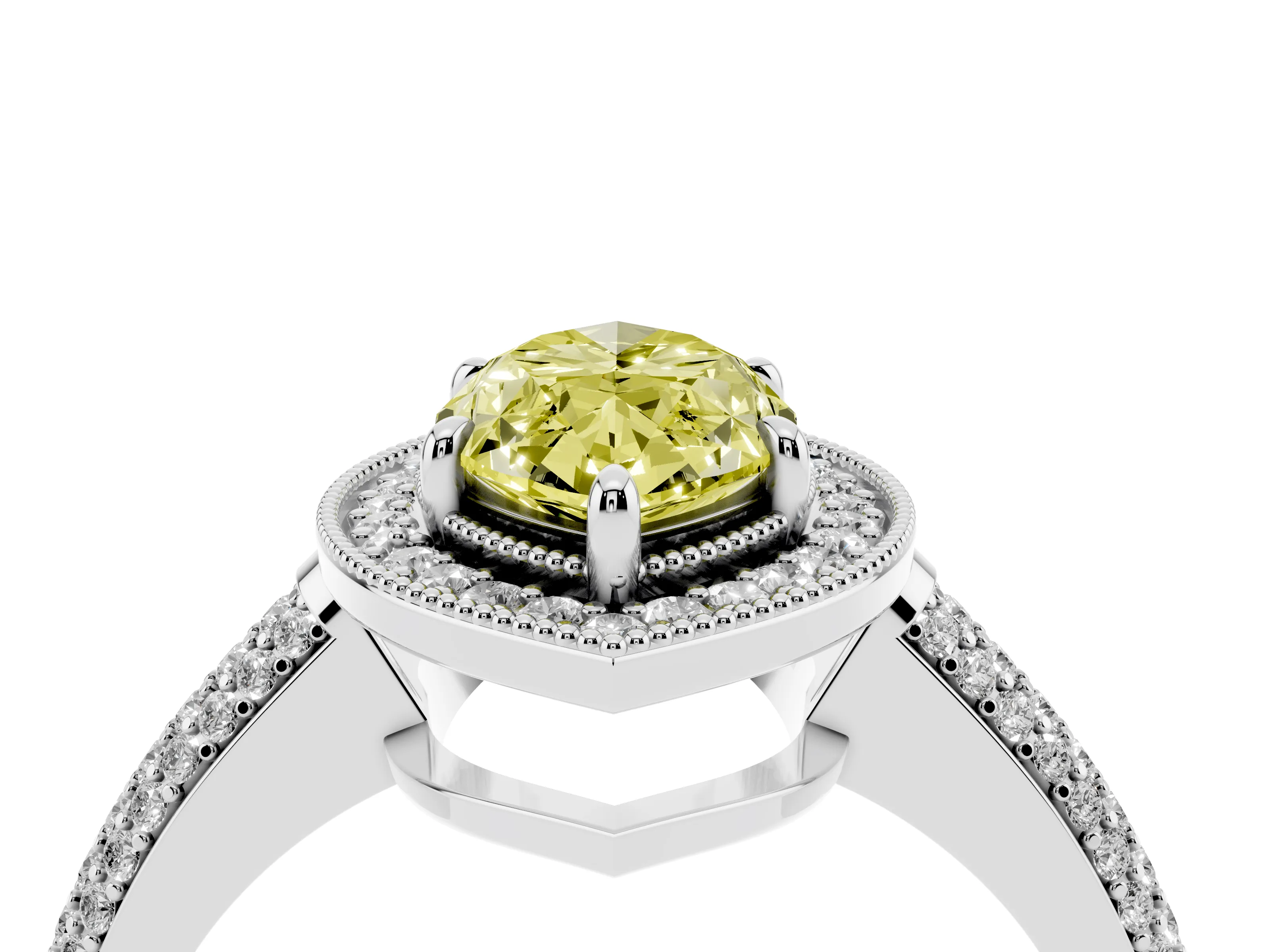 Fancy Yellow Marquise Cut Diamond Halo Pavé Band Set in Silver with Prong Setting