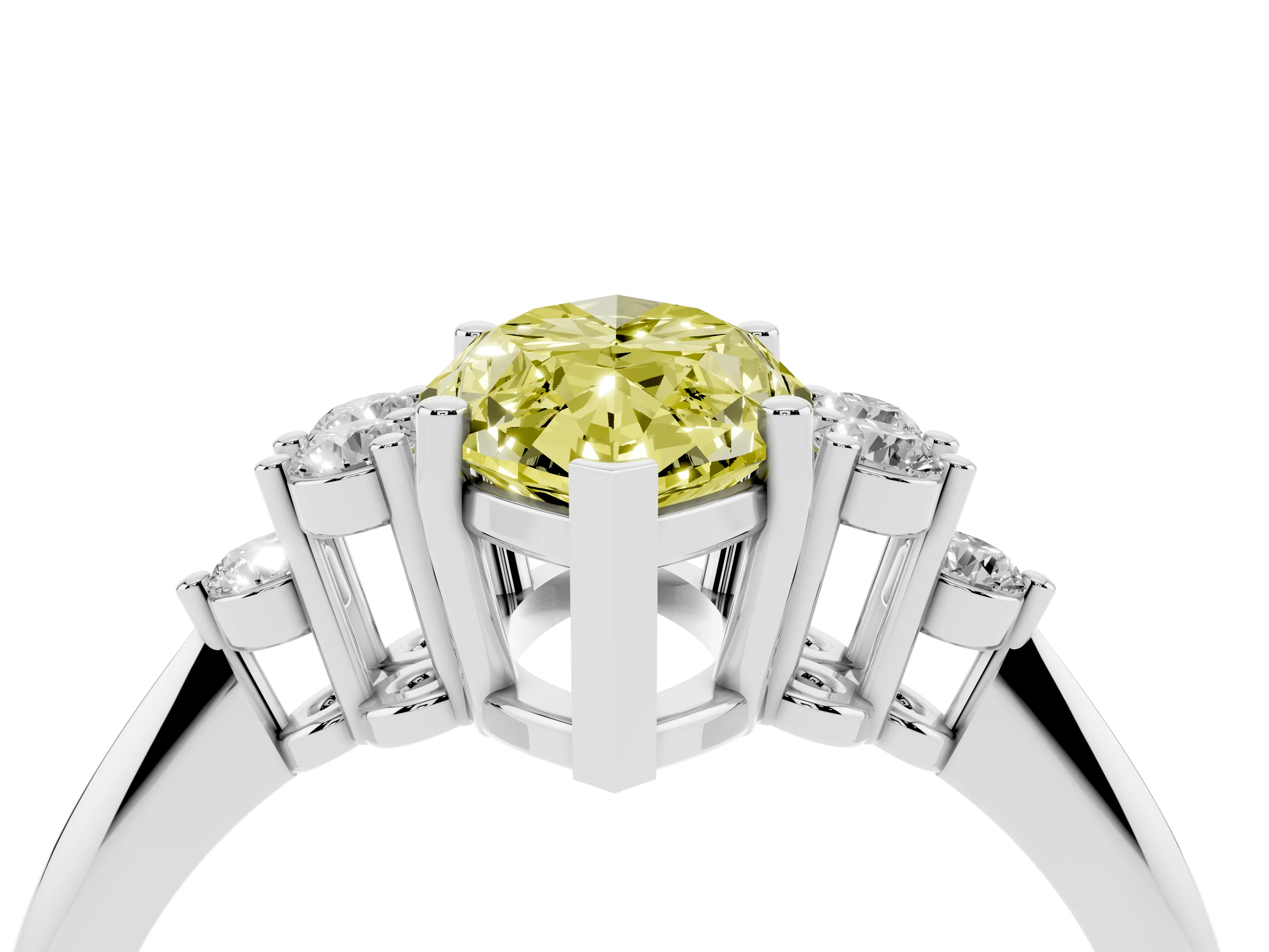 Fancy Yellow Marquise Cut Diamond Cluster Ring Set in Platinum with Plain Band and Prong Setting