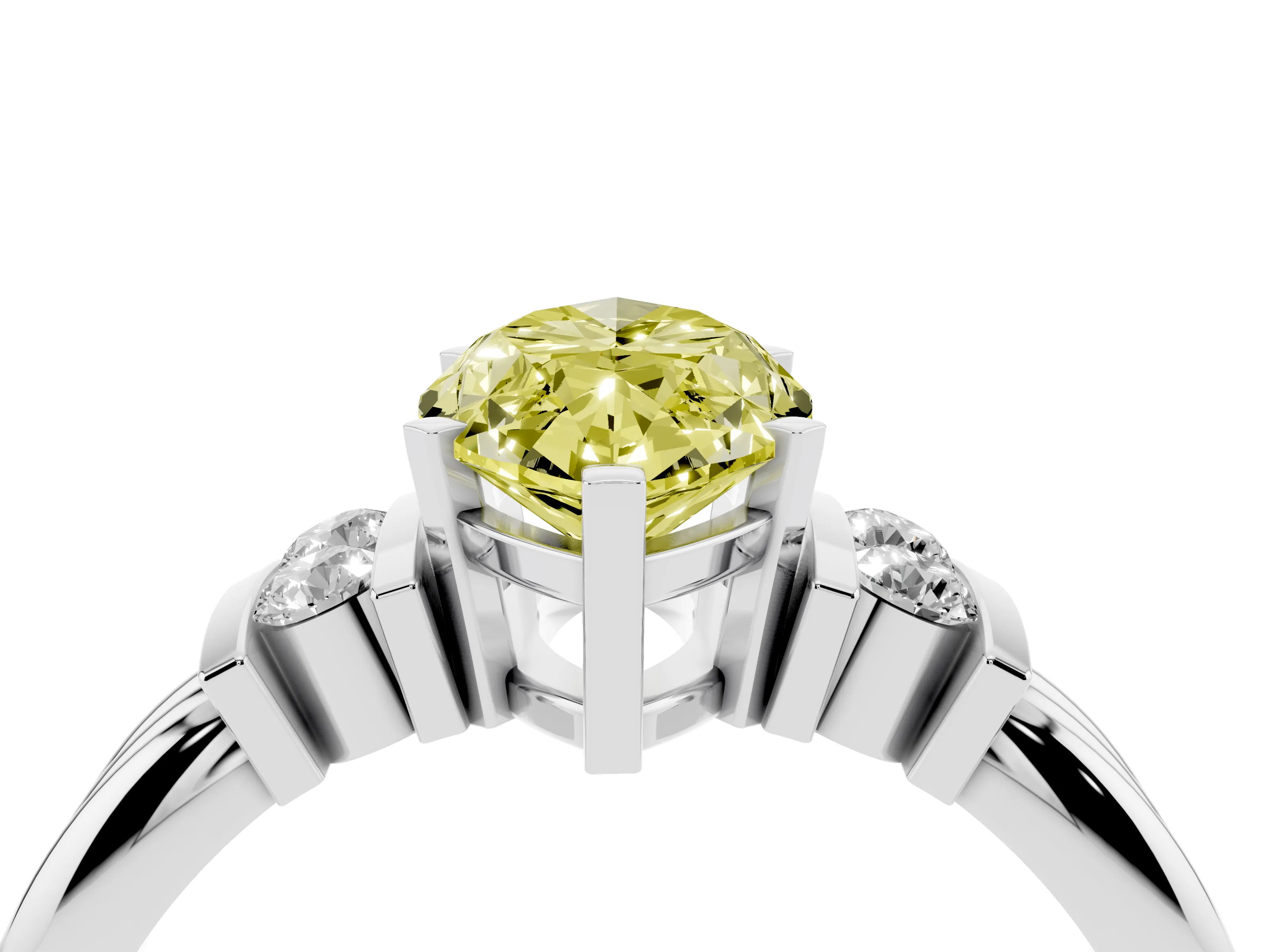 Fancy Yellow Three-Stone Marquise Cut Diamond Channel Set Ring Set in Silver with Bar Prongs