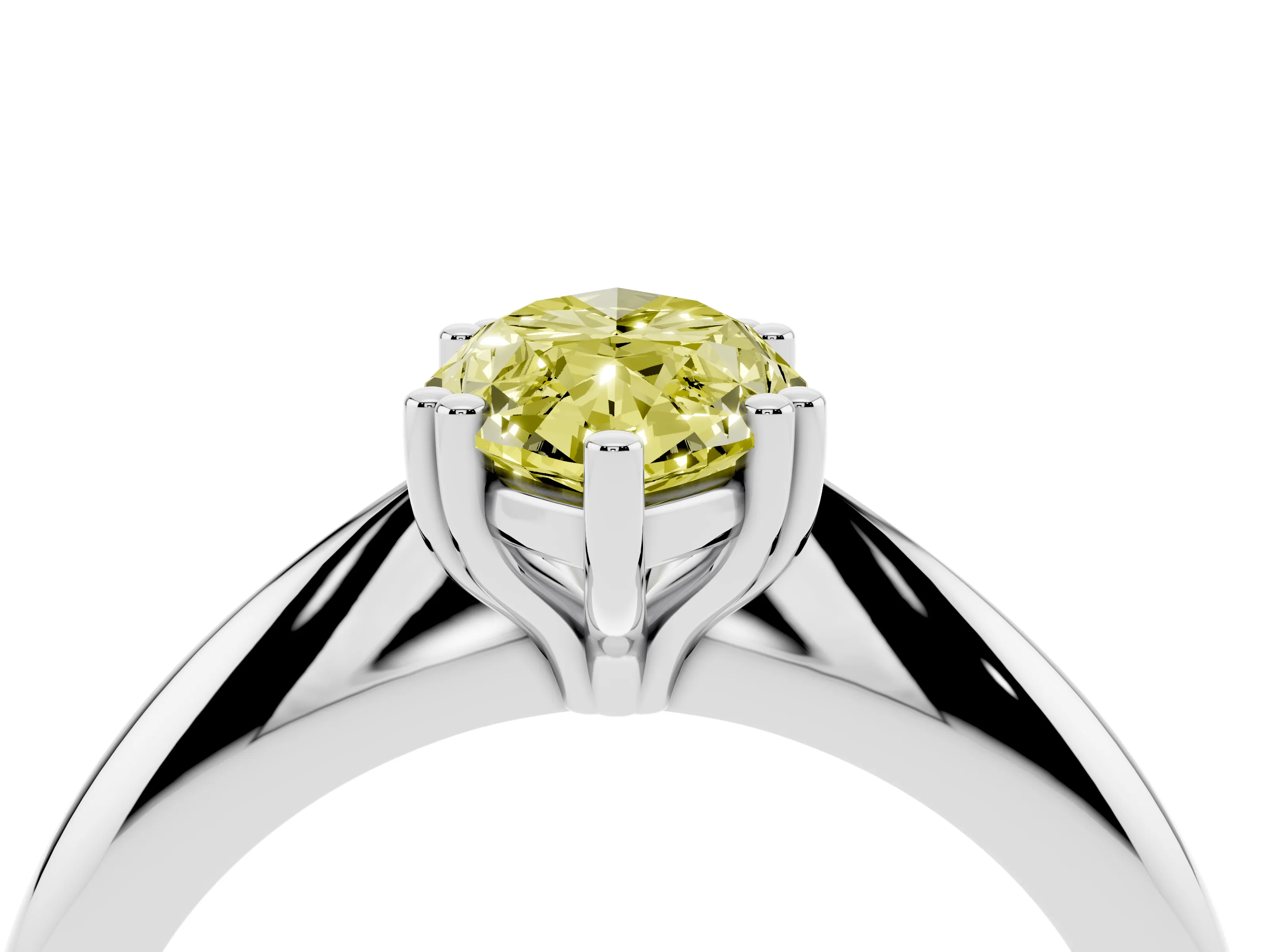 Fancy Yellow Marquise Cut Diamond Solitaire Engagement Ring Set in Platinum with Tapered Band and Prong Setting