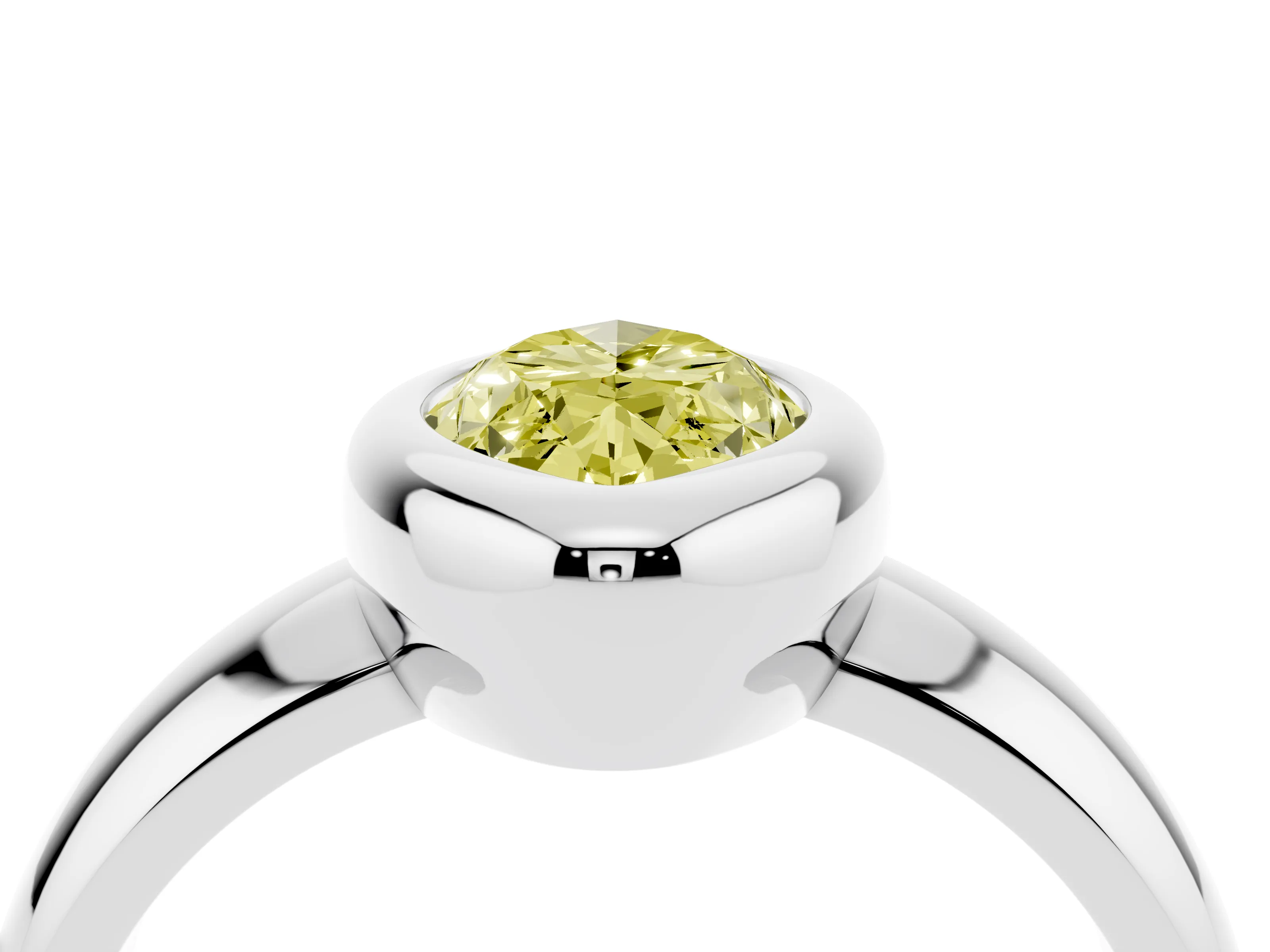 Fancy Yellow Bezel Set Marquise Cut Diamond Solitaire Ring Set in Platinum with Wide Band
