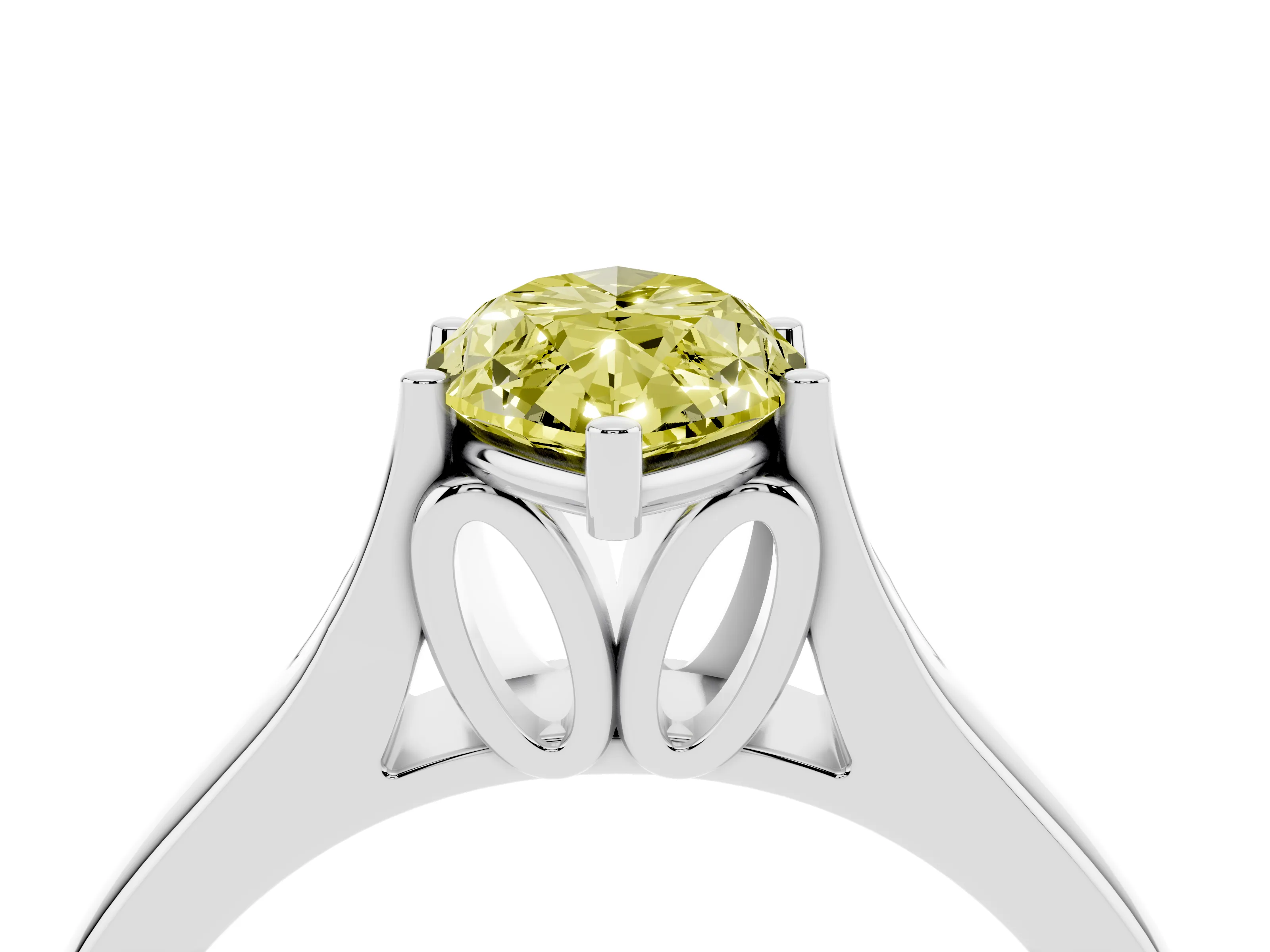 Fancy Yellow Marquise Cut Diamond Solitaire Ring Set in White gold with Arched Cathedral Band and Prong Setting