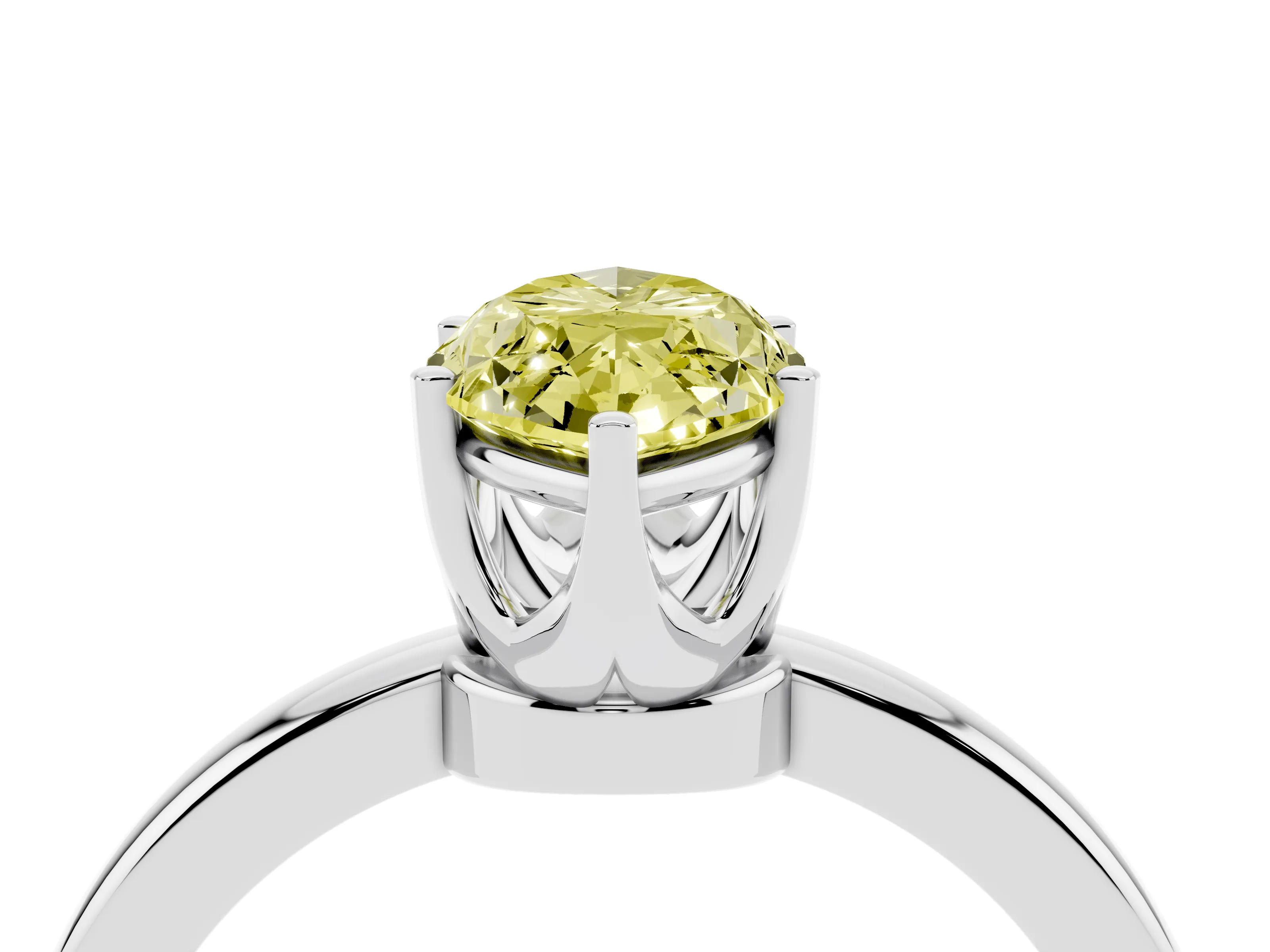 Fancy Yellow Marquise Cut Diamond Solitaire Ring Set in White gold with Raised Prong Setting on a Classic Band