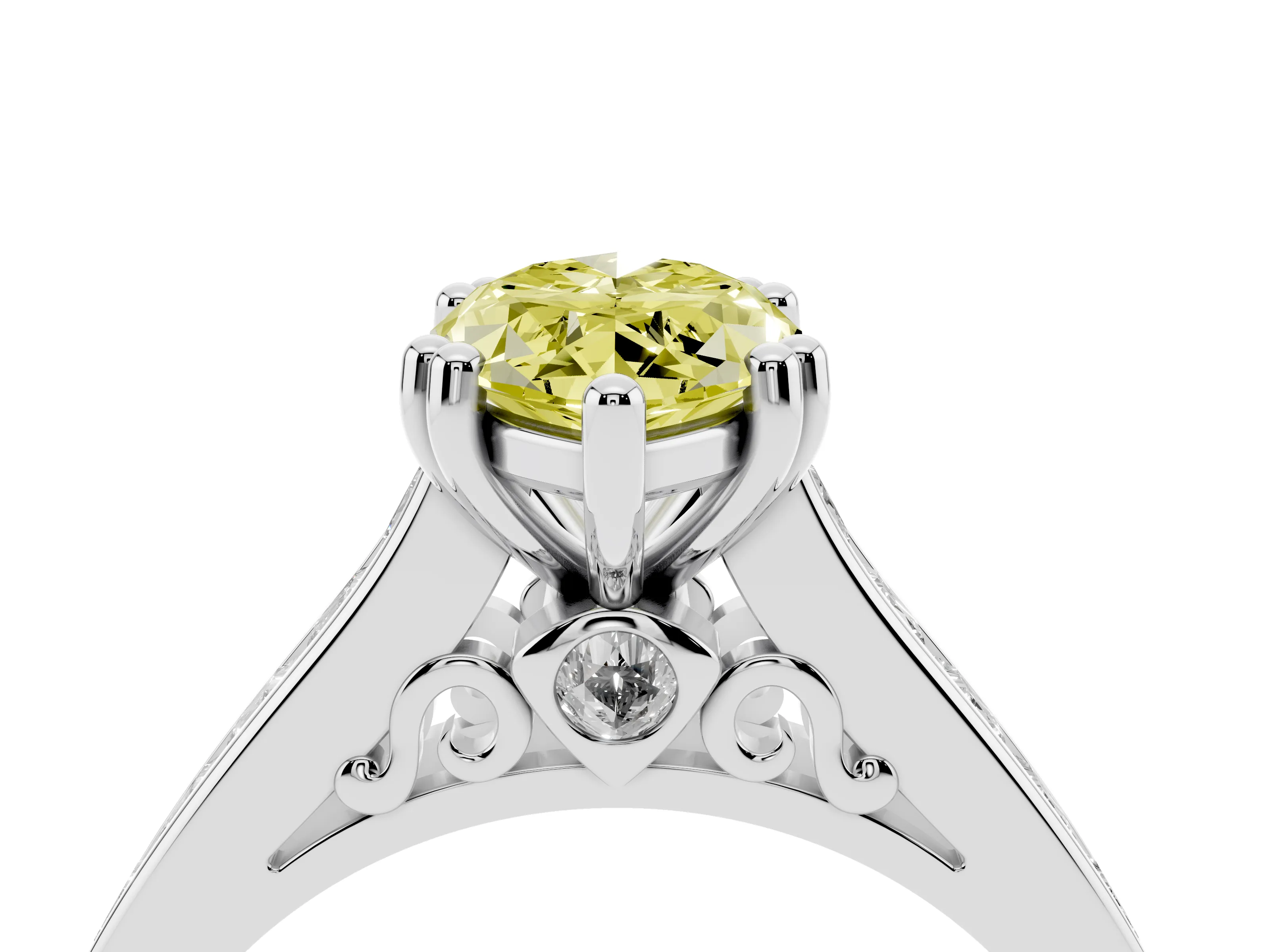 Fancy Yellow Marquise Cut Diamond Channel Set Solitaire Engagement Ring Set in Silver with Prong Setting