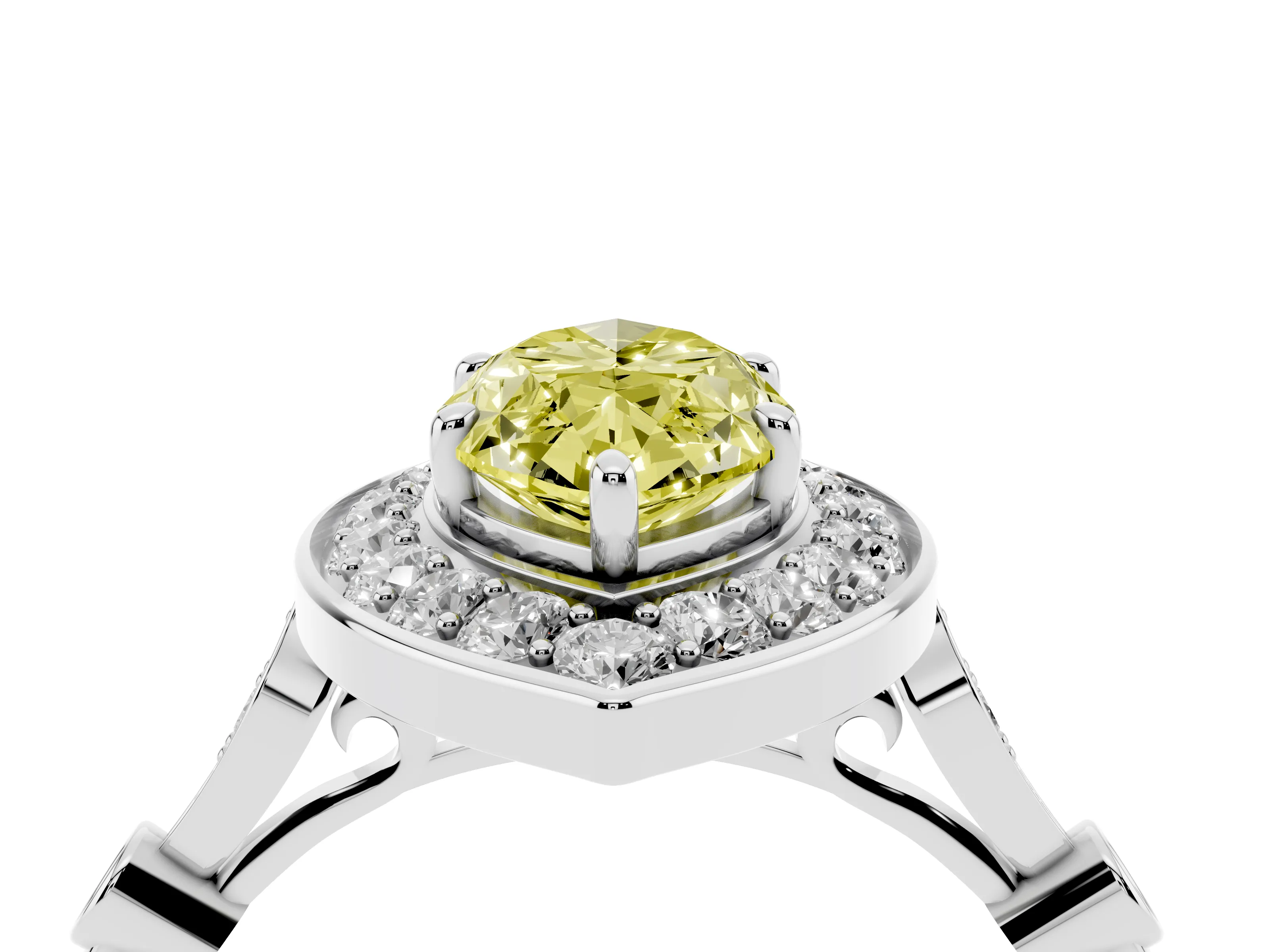 Fancy Yellow Marquise Cut Diamond Halo Engagement Ring Set in Platinum with Twisted Band and Prong Setting