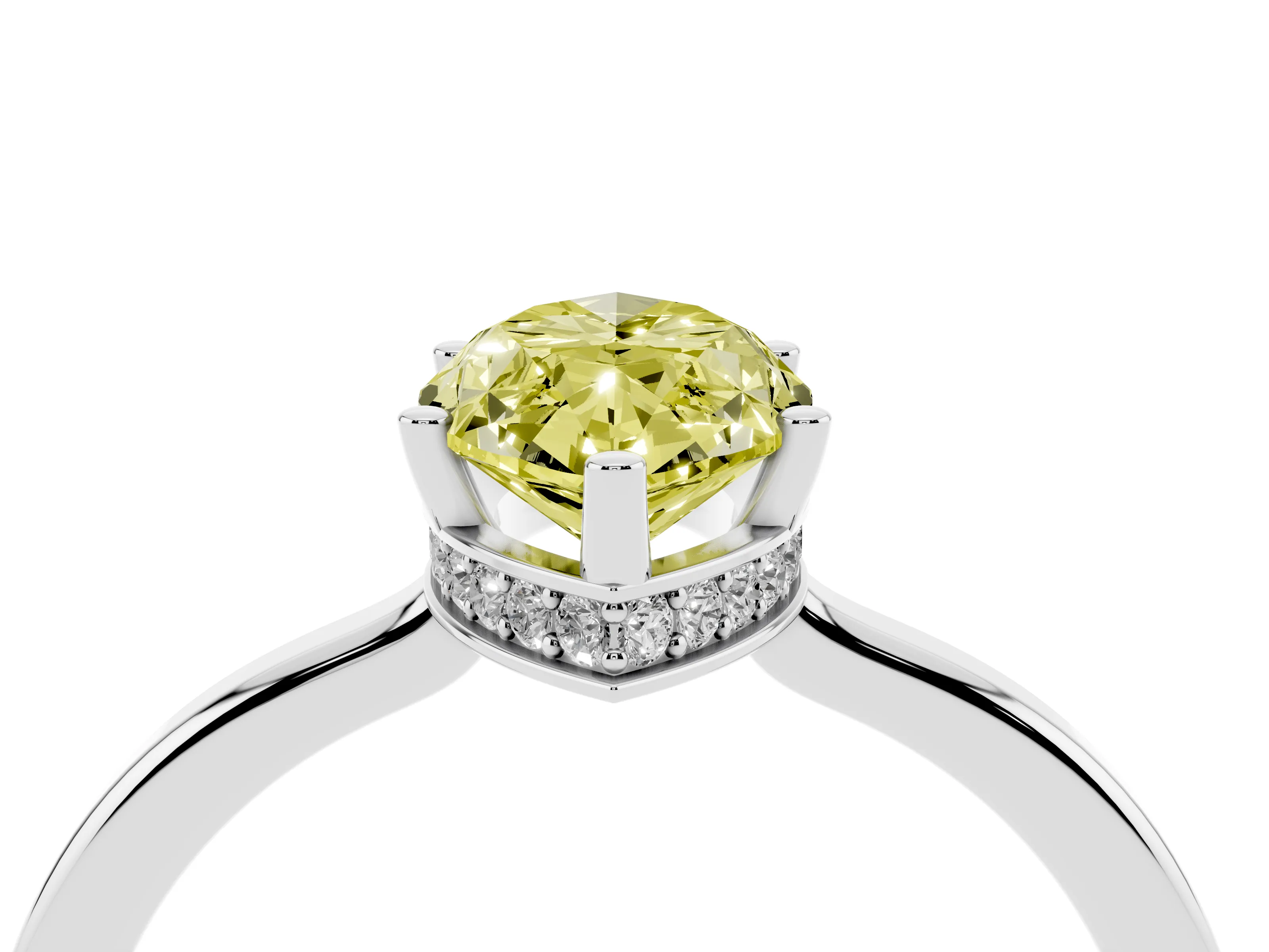 Fancy Yellow Marquise Cut Diamond Solitaire Engagement Ring Set in White gold with Prong Setting on a Plain Band