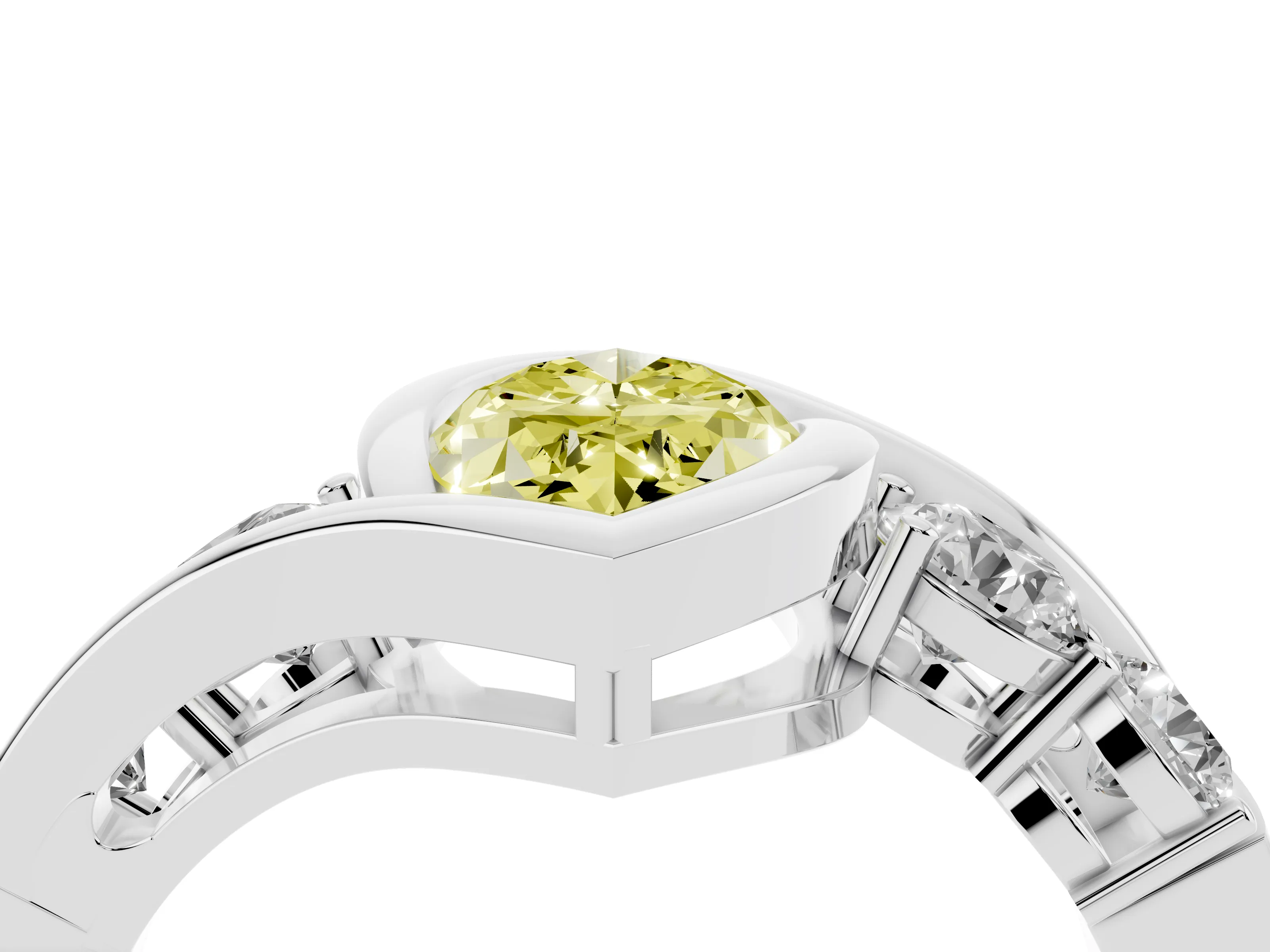 Fancy Yellow Marquise Cut Diamond Bezel Bypass Ring Set in Silver with Round Accents