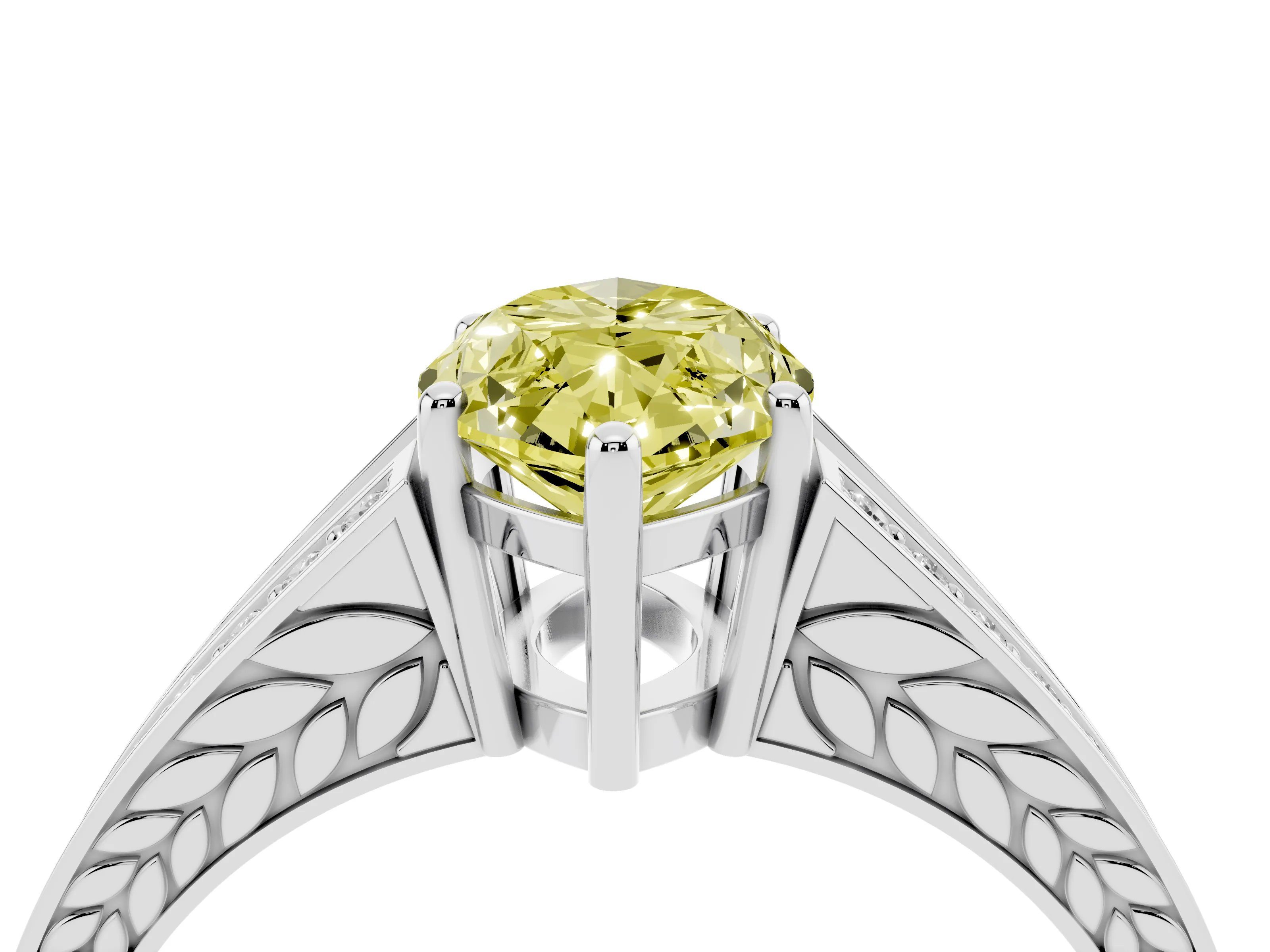 Fancy Yellow Marquise Cut Diamond Split Shank Ring Set in Silver with Pavé Band and Prong Setting