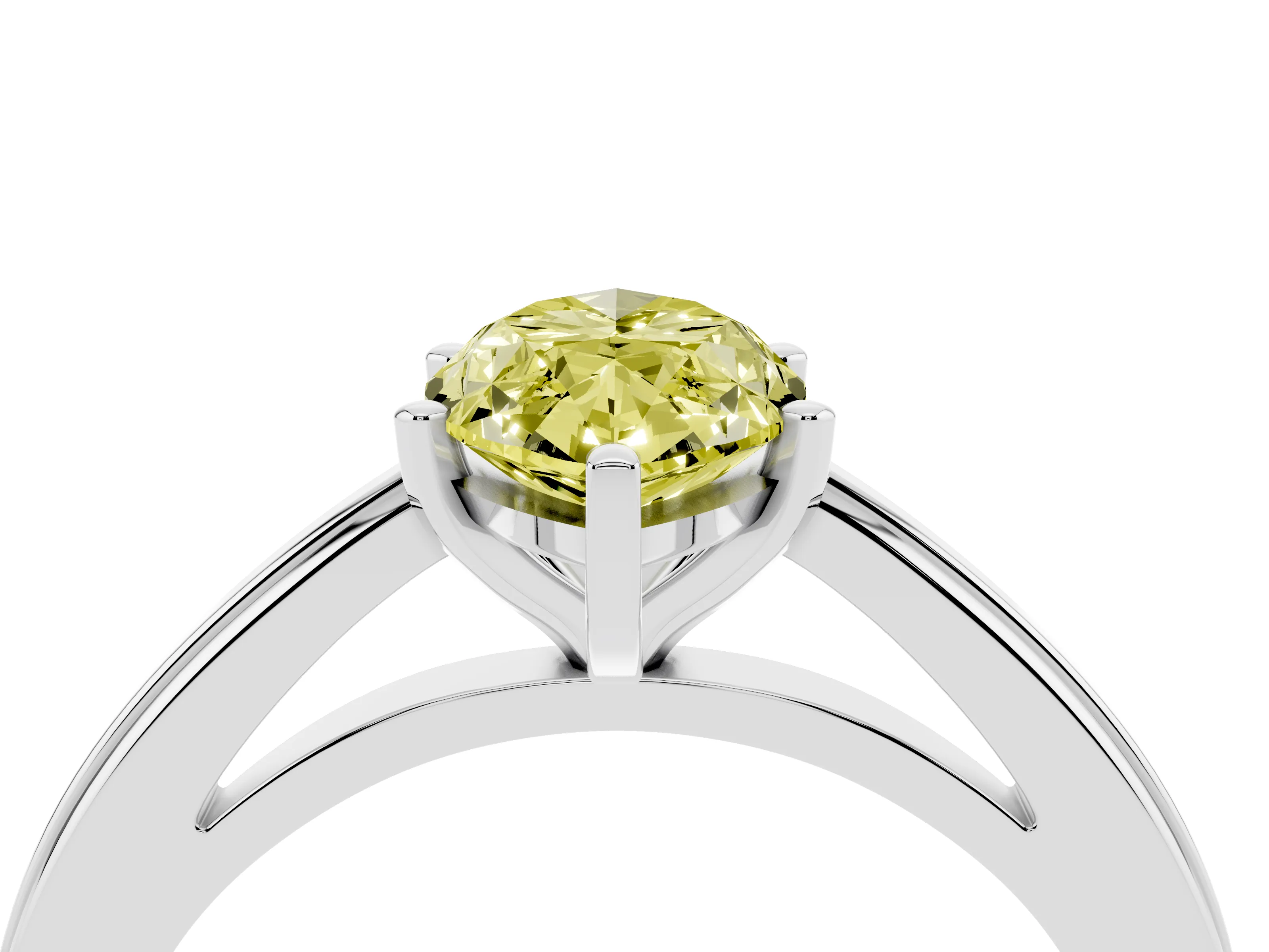 Fancy Yellow Marquise Cut Diamond Solitaire Ring Set in Platinum with Prong Setting and Classic Band