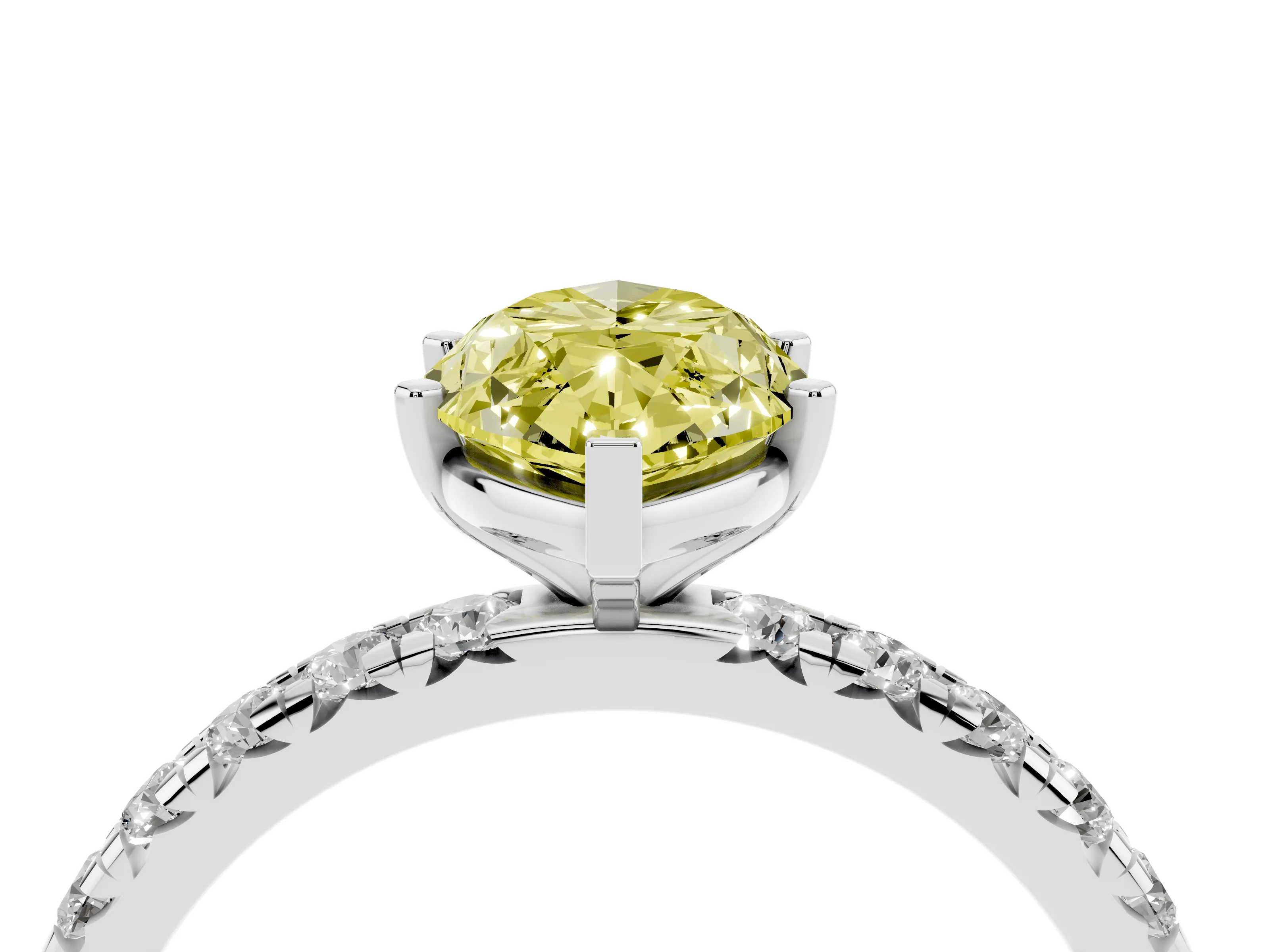 Fancy Yellow Marquise Cut Diamond Pavé Solitaire Ring Set in Silver with Round Band and Prong Setting