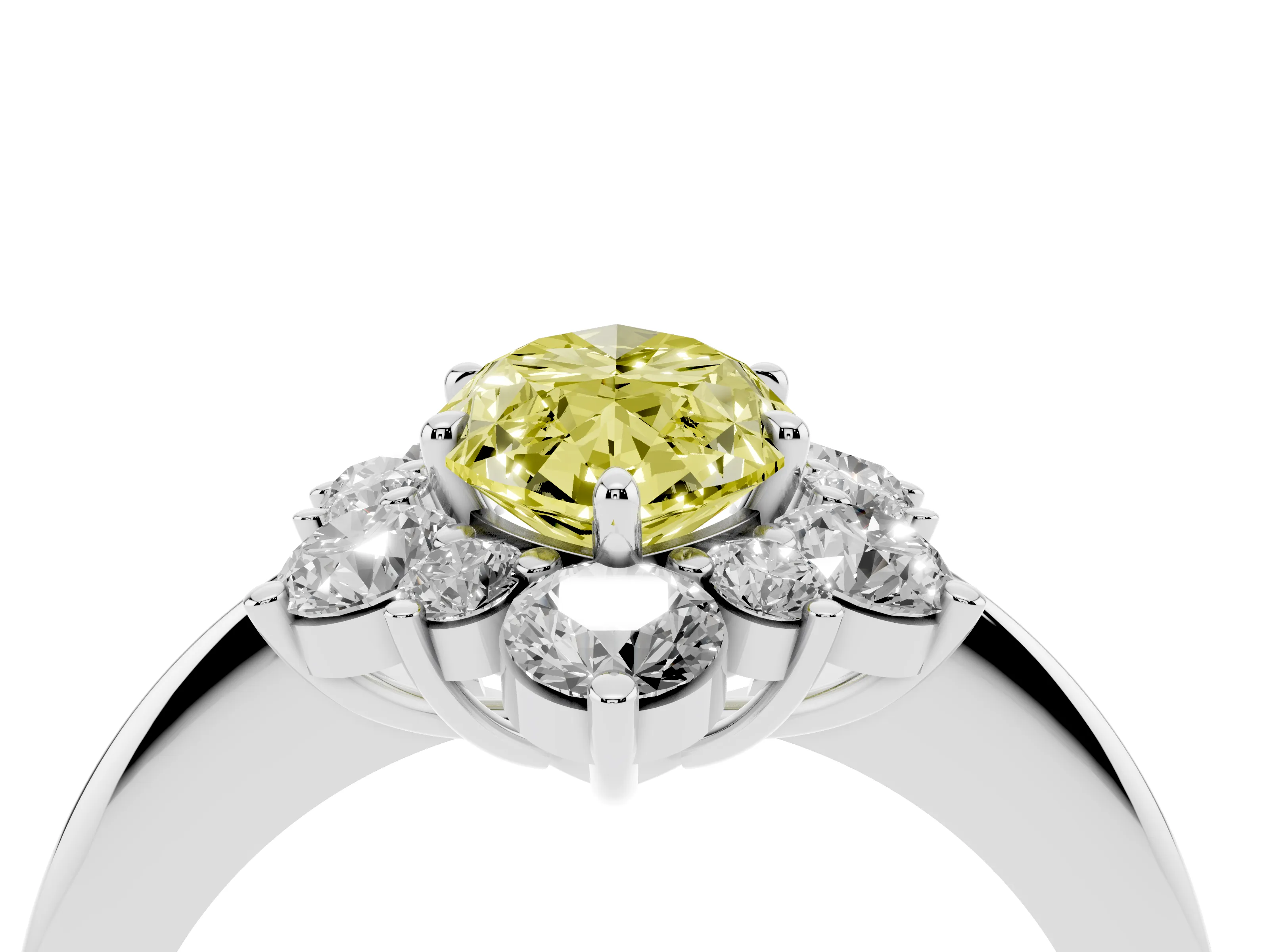 Fancy Yellow Marquise Cut Diamond Cluster Halo Ring Set in White gold with Solitaire Band and Prong Setting