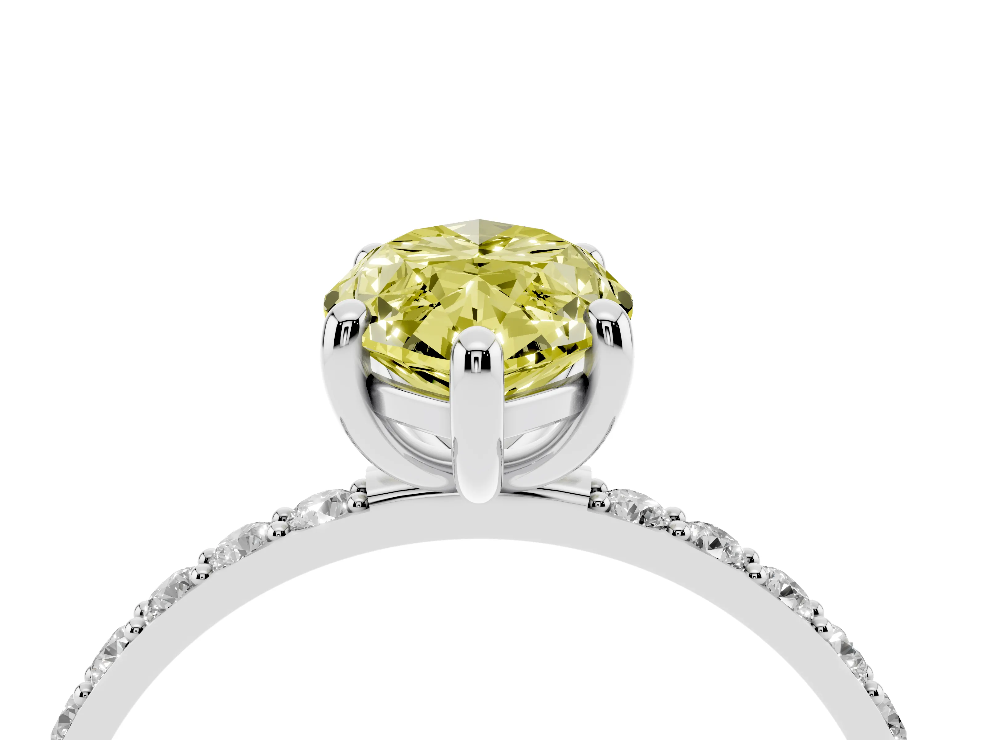 Fancy Yellow Marquise Cut Diamond Solitaire Ring Set in Platinum with Round Pavé Band and Prong Setting